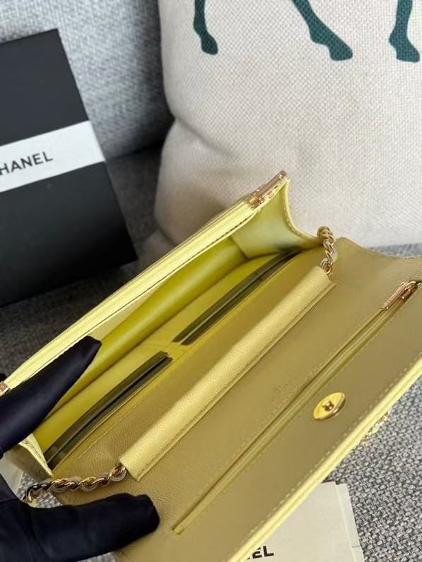 Chanel 2026 WOC Crossbody Bag 19cm Yellow Quilted Caviar Leather