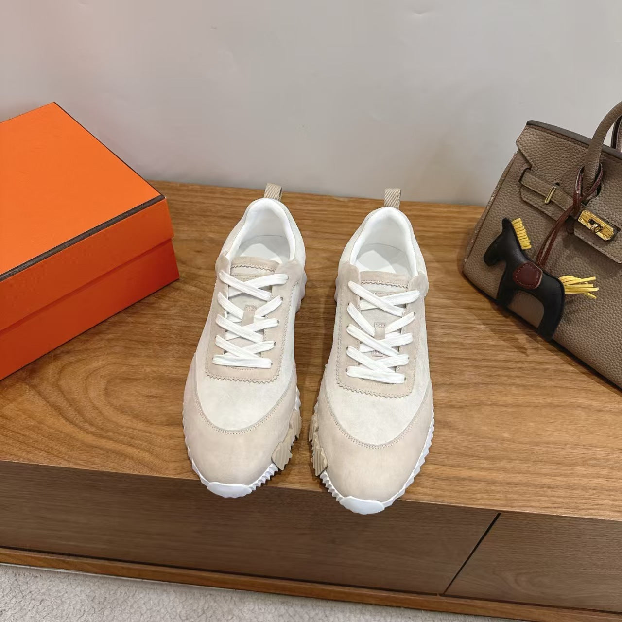Hermes 2026 Bouncing Sneaker Apricot Suede Leather