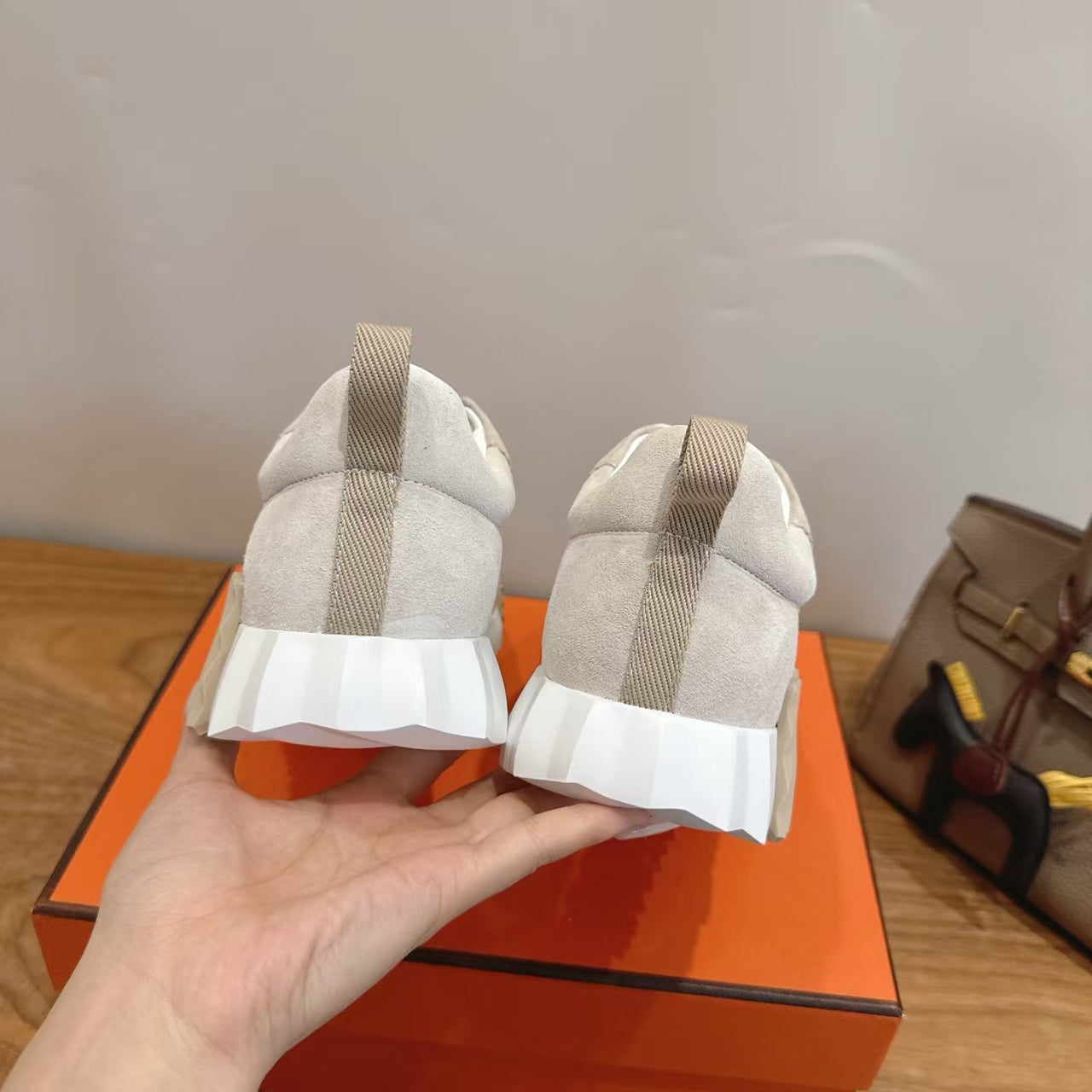 Hermes 2026 Bouncing Sneaker Apricot Suede Leather