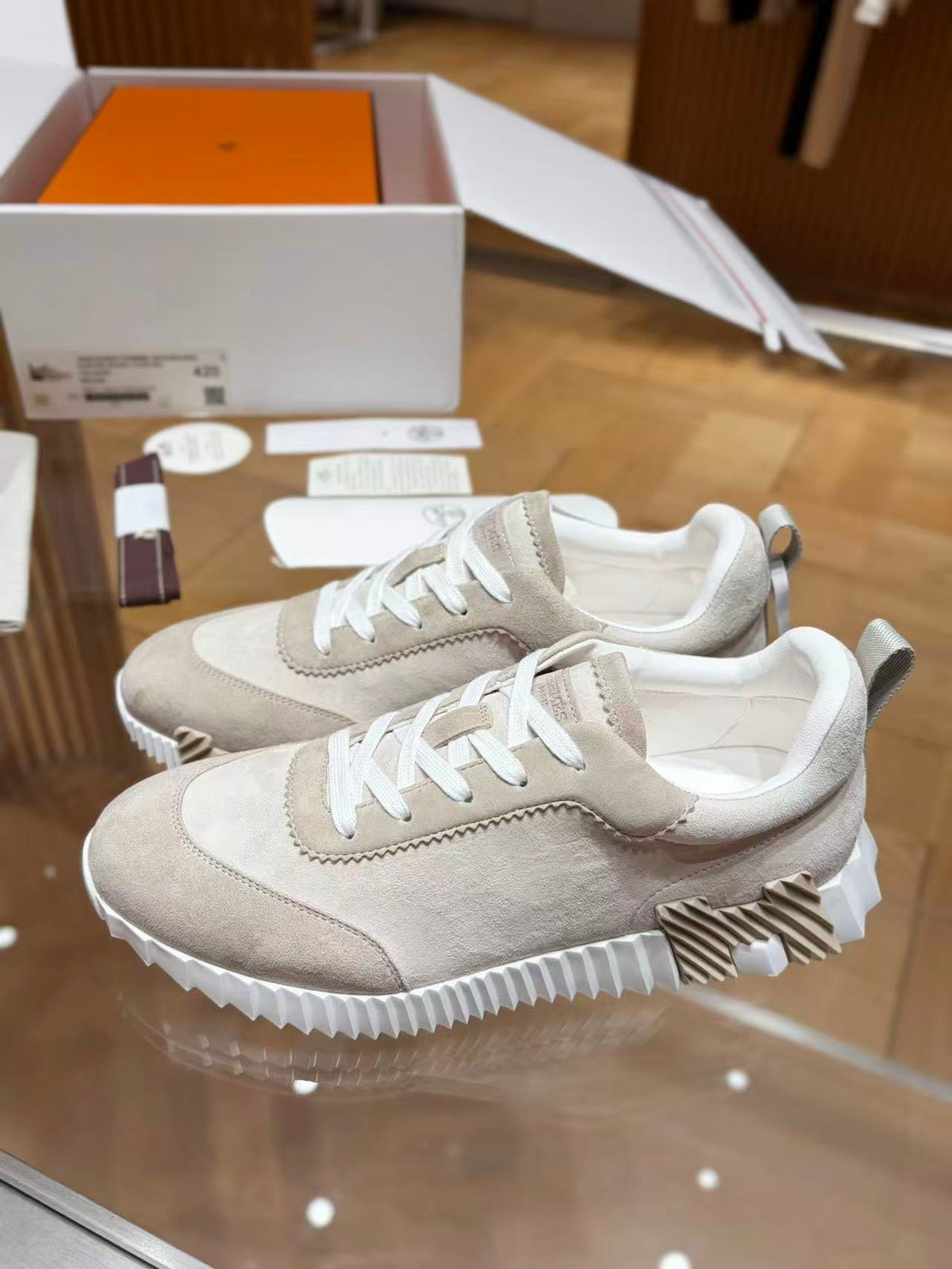 Hermes 2026 Bouncing Sneaker Apricot Suede Leather