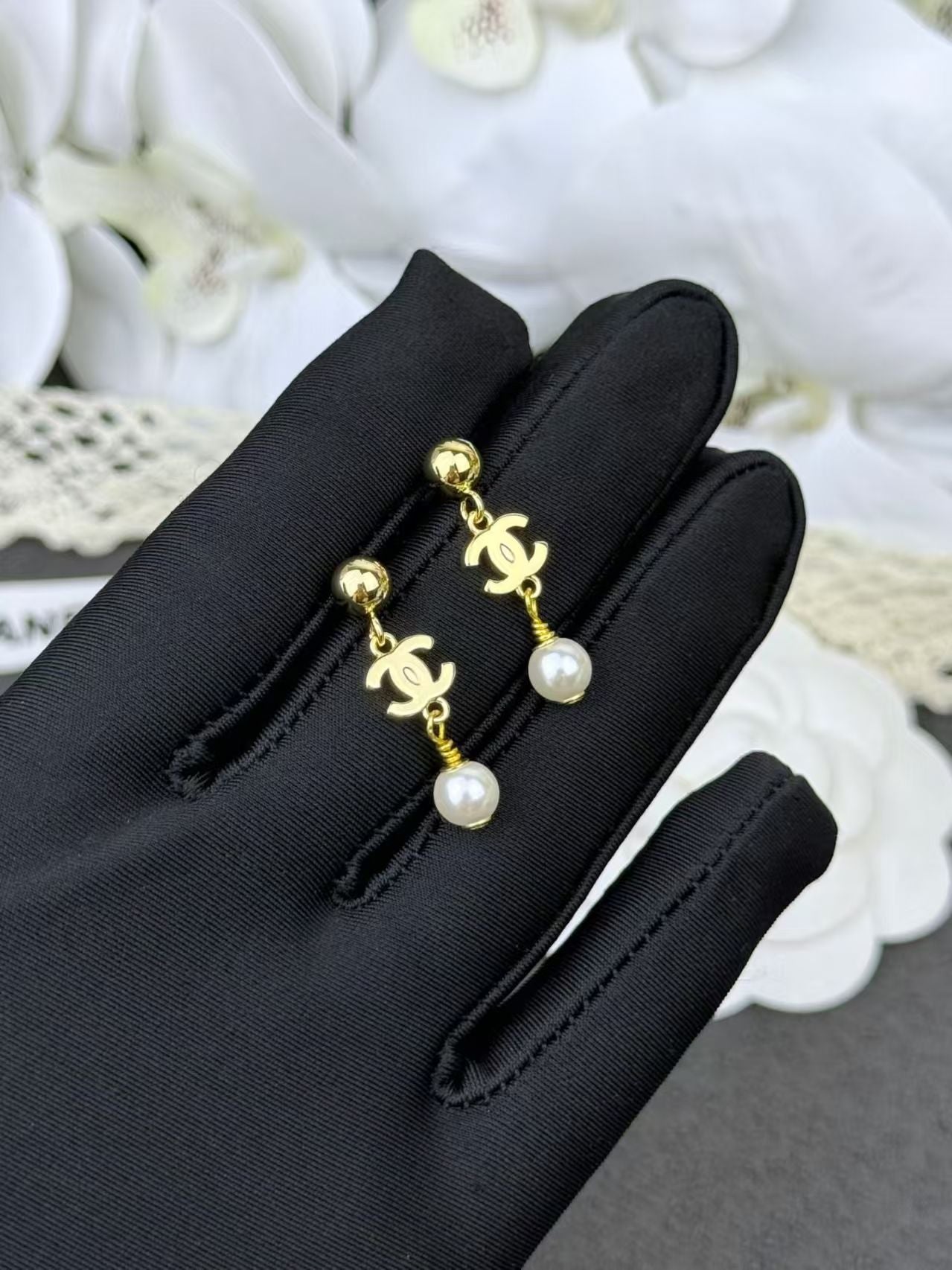 Chanel 2026 Earrings With Pendants Gold And Pearl White
