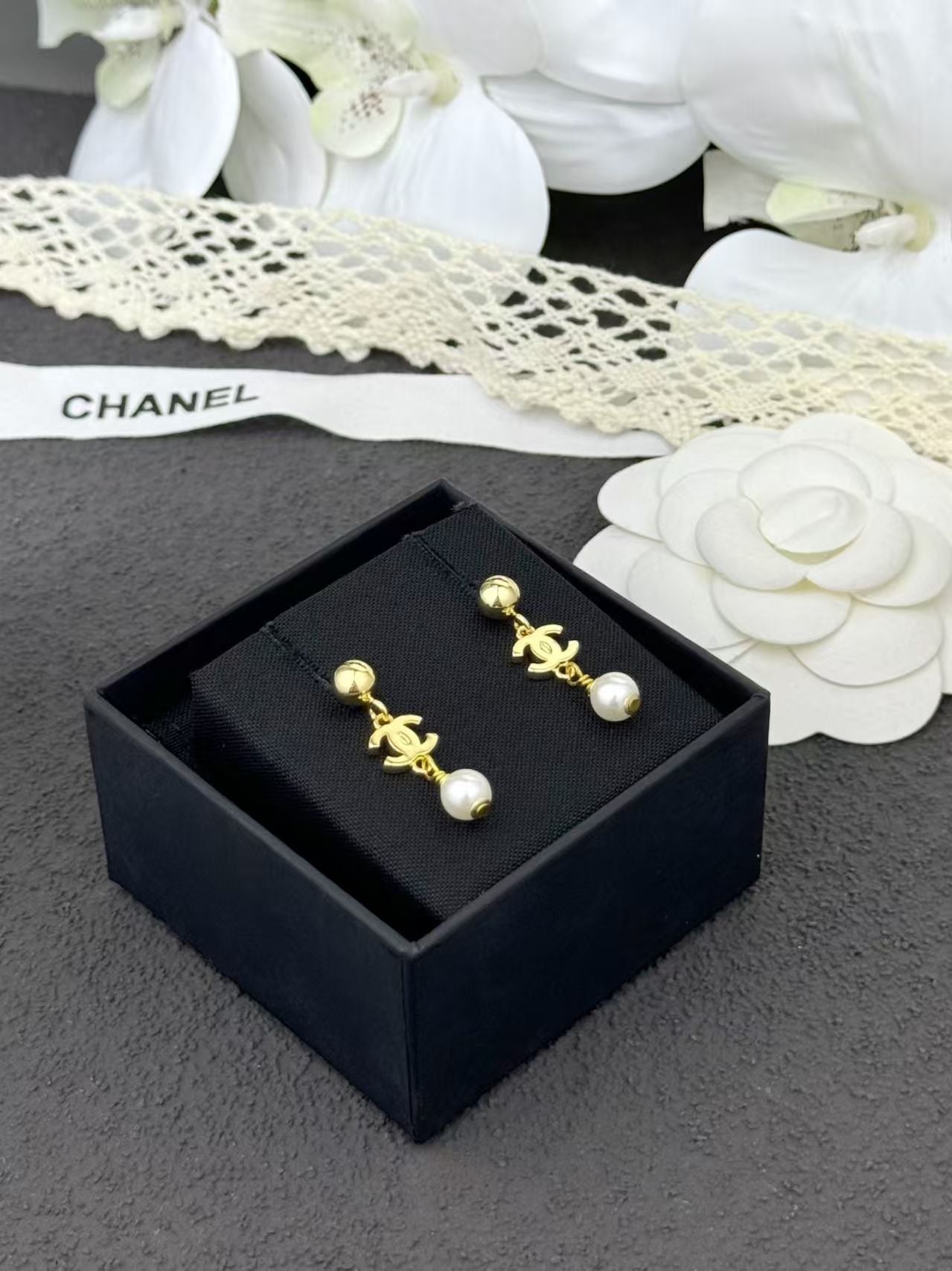 Chanel 2026 Earrings With Pendants Gold And Pearl White