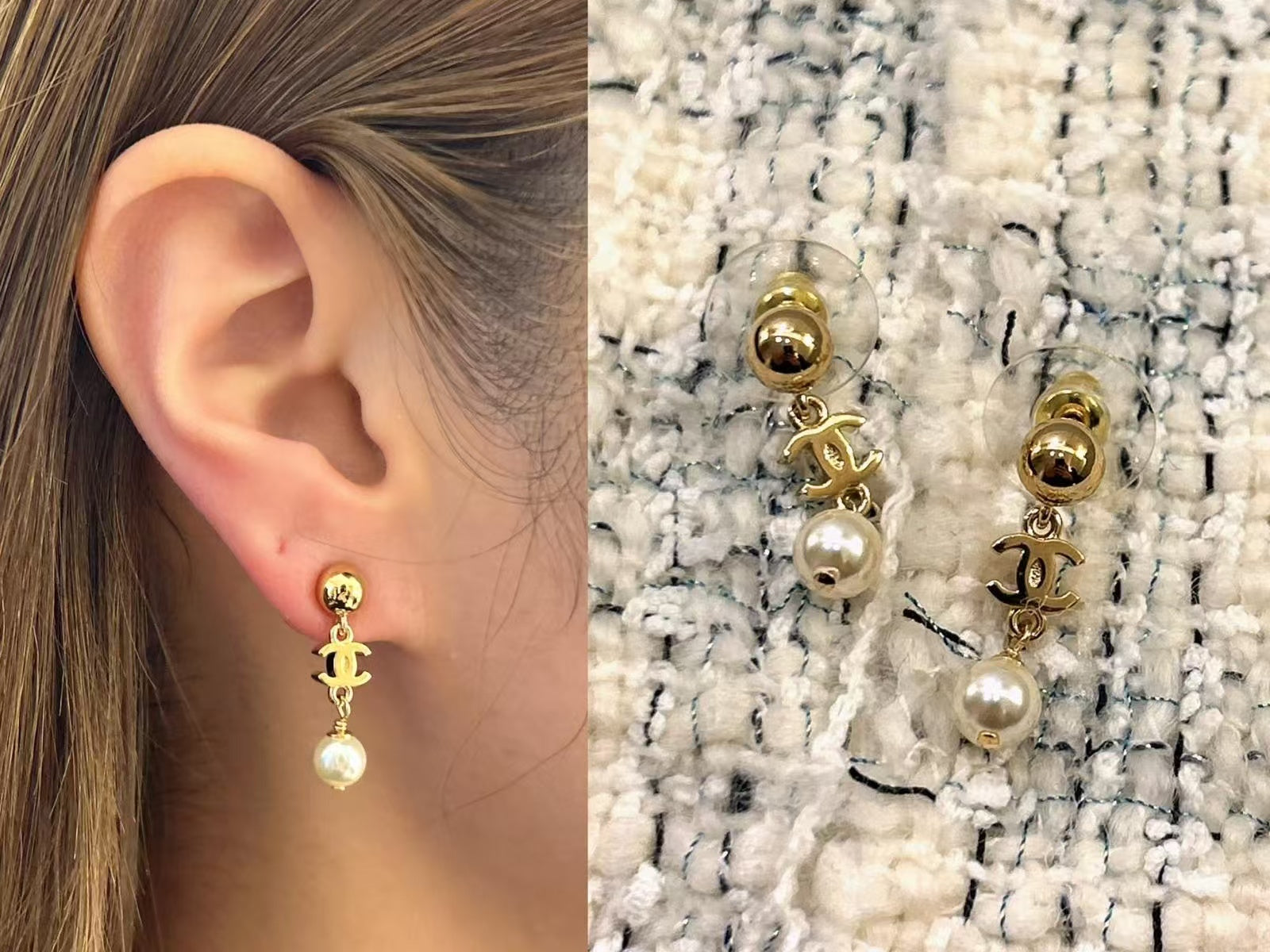 Chanel 2026 Earrings With Pendants Gold And Pearl White