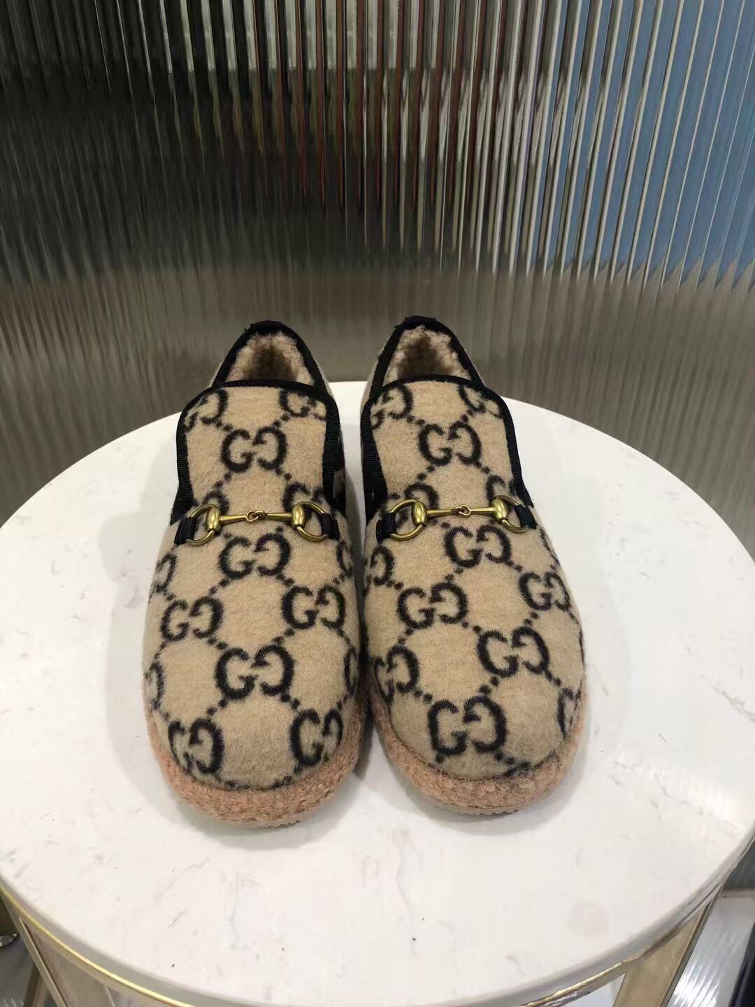 Gucci 2026 GG Monogram Pattern Loafer Beige Black Wool