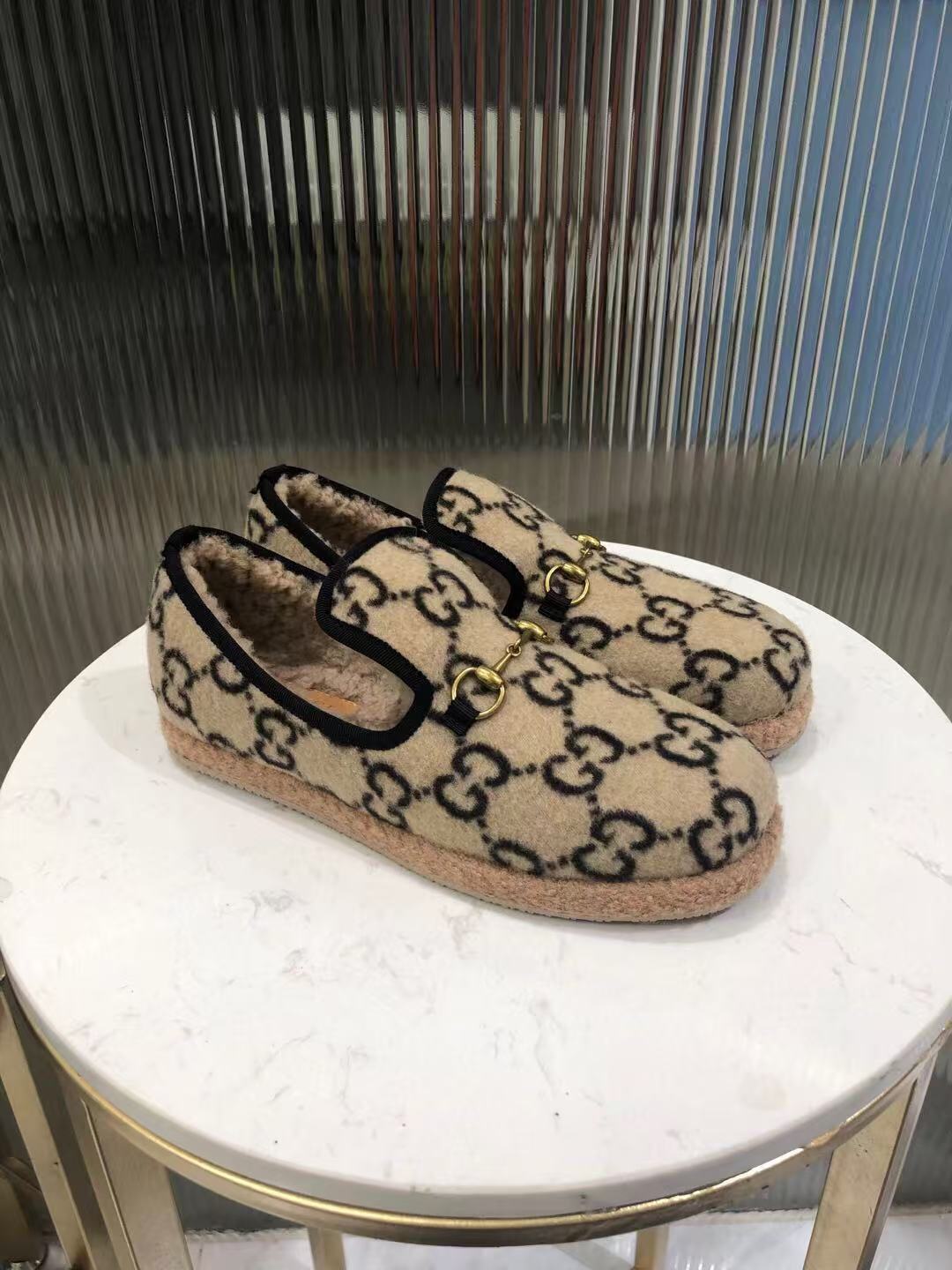 Gucci 2026 GG Monogram Pattern Loafer Beige Black Wool