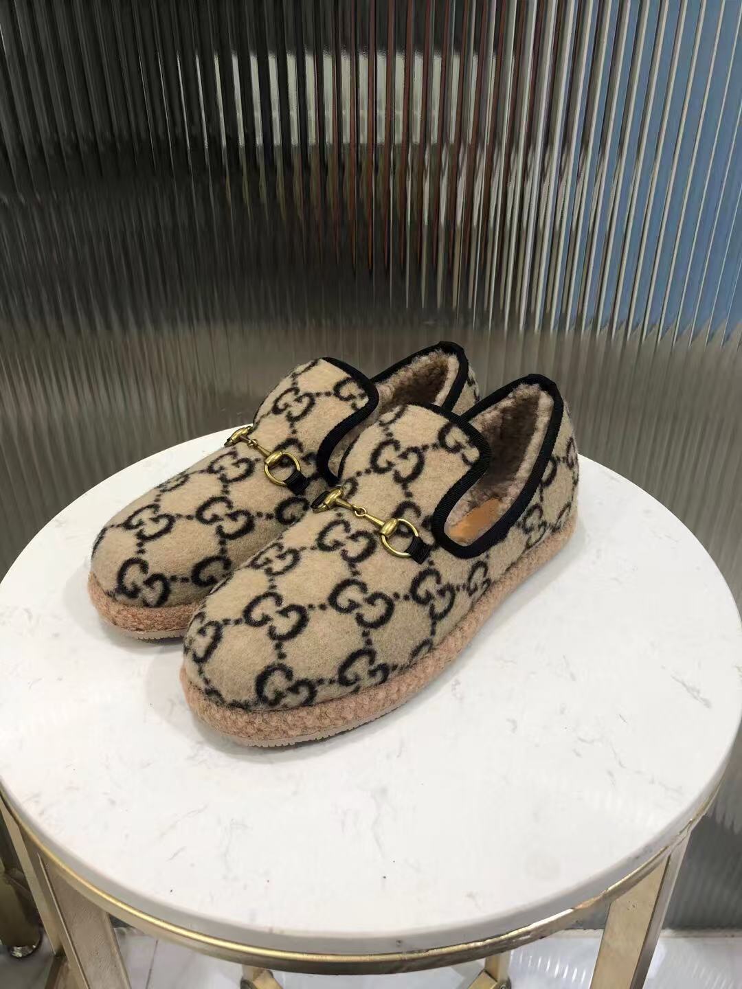 Gucci 2026 GG Monogram Pattern Loafer Beige Black Wool
