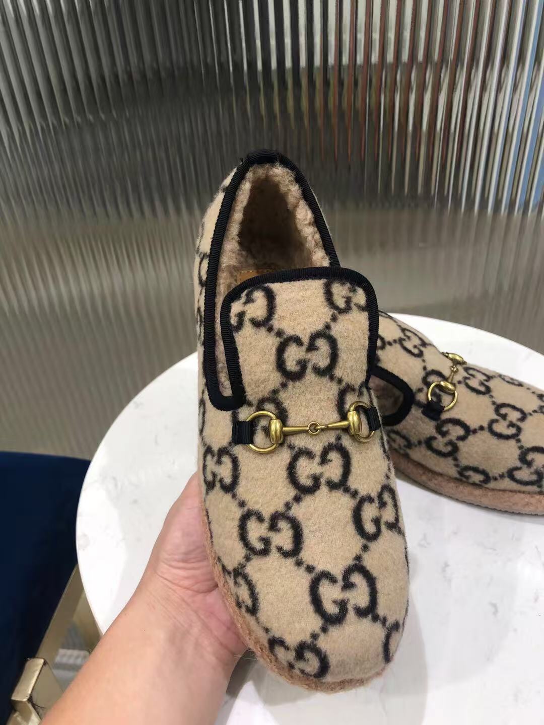 Gucci 2026 GG Monogram Pattern Loafer Beige Black Wool