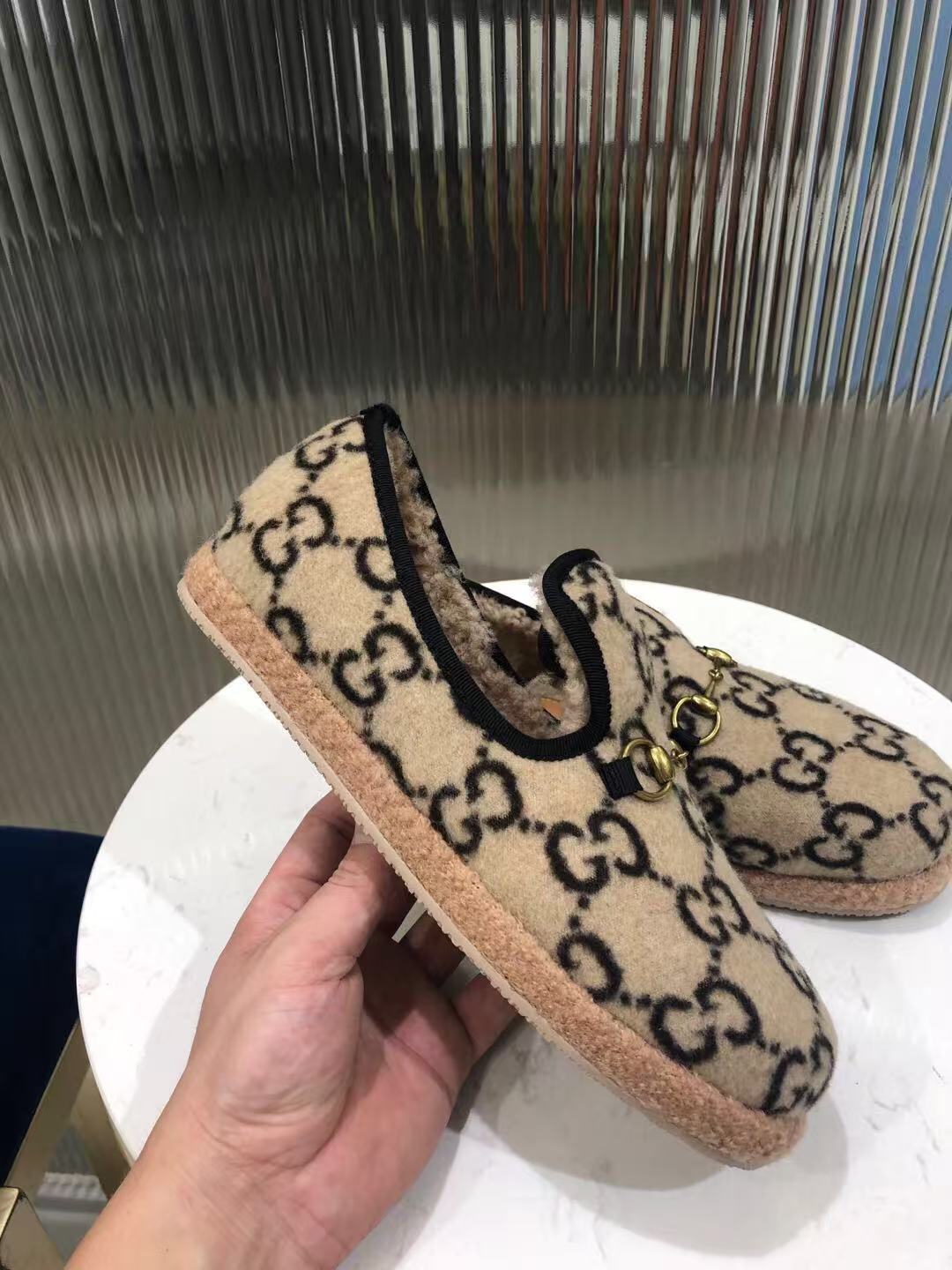 Gucci 2026 GG Monogram Pattern Loafer Beige Black Wool