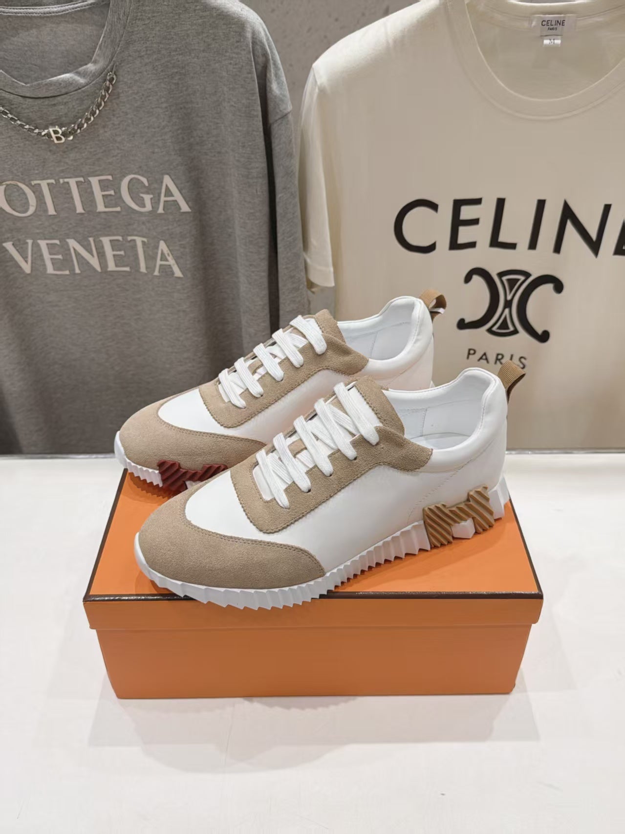 Hermes 2026 Bouncing Sneaker Beige Mix White Suede Leather