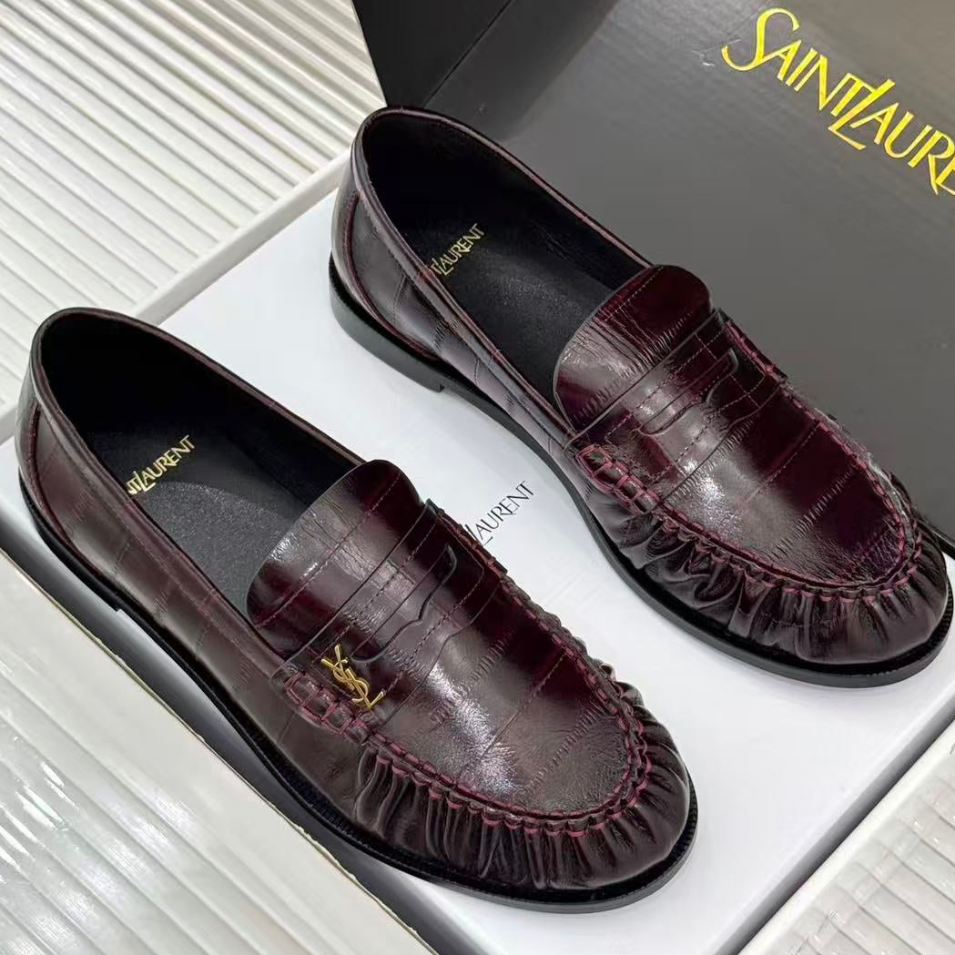 YSL 2026 Loafer Plum Red Embossed Leather