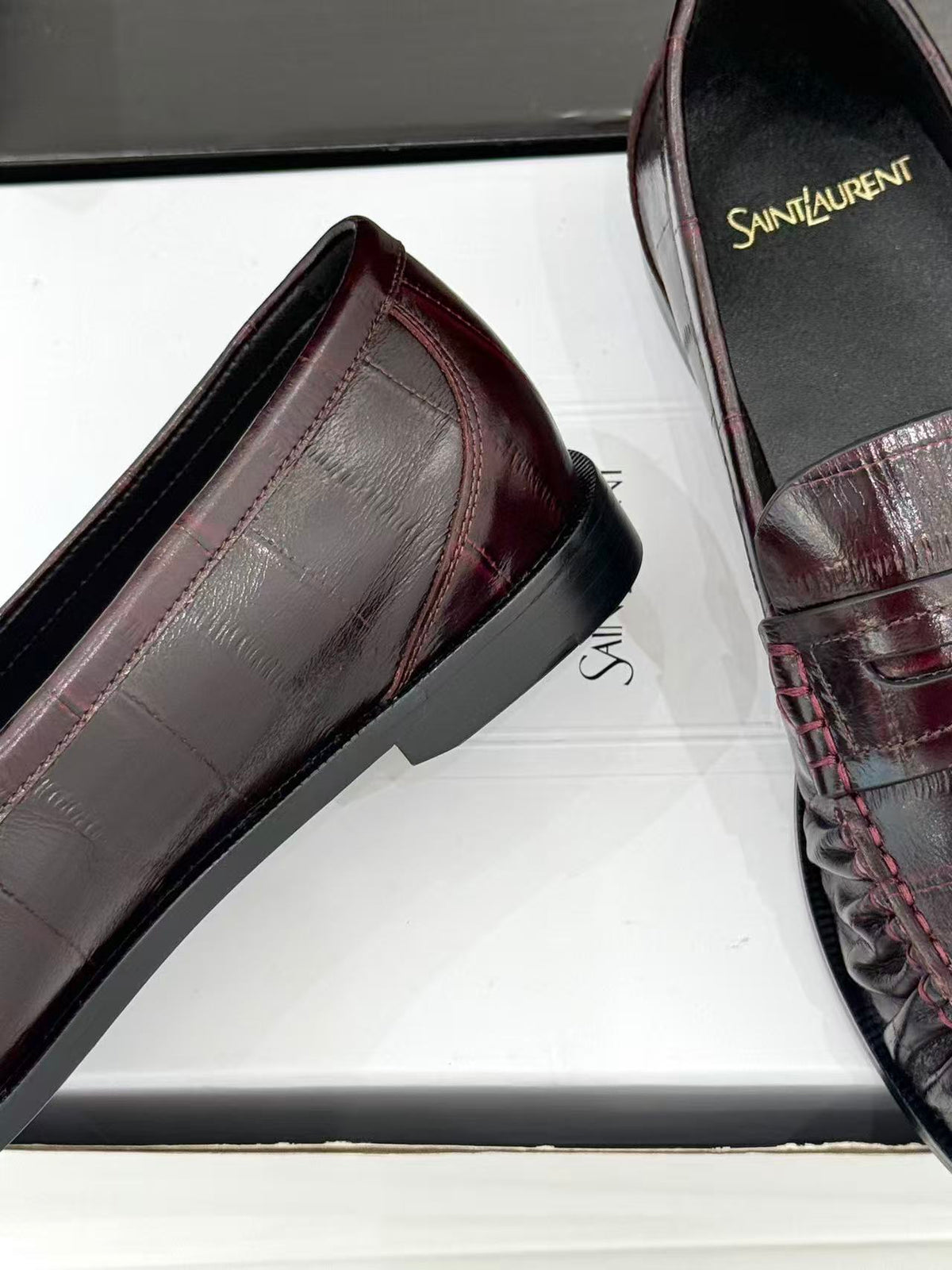YSL 2026 Loafer Plum Red Embossed Leather