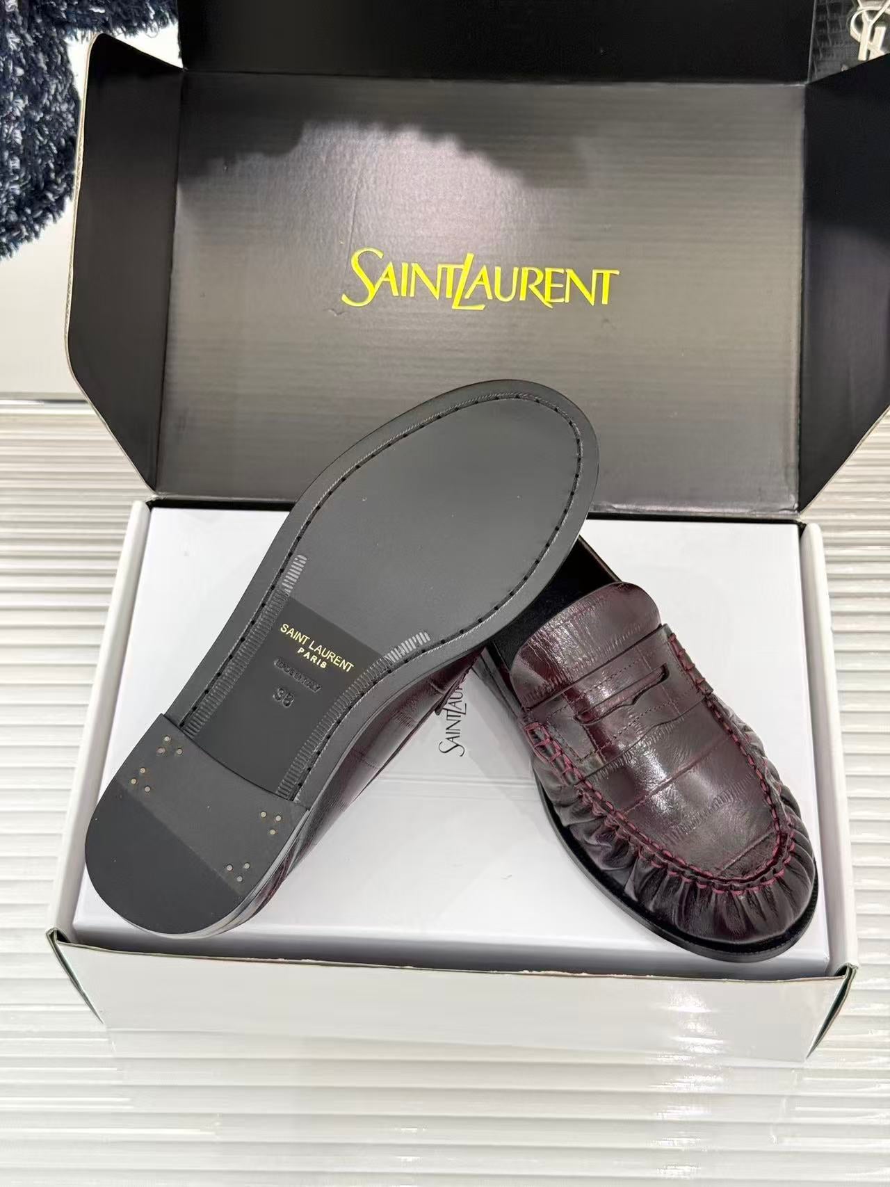 YSL 2026 Loafer Plum Red Embossed Leather