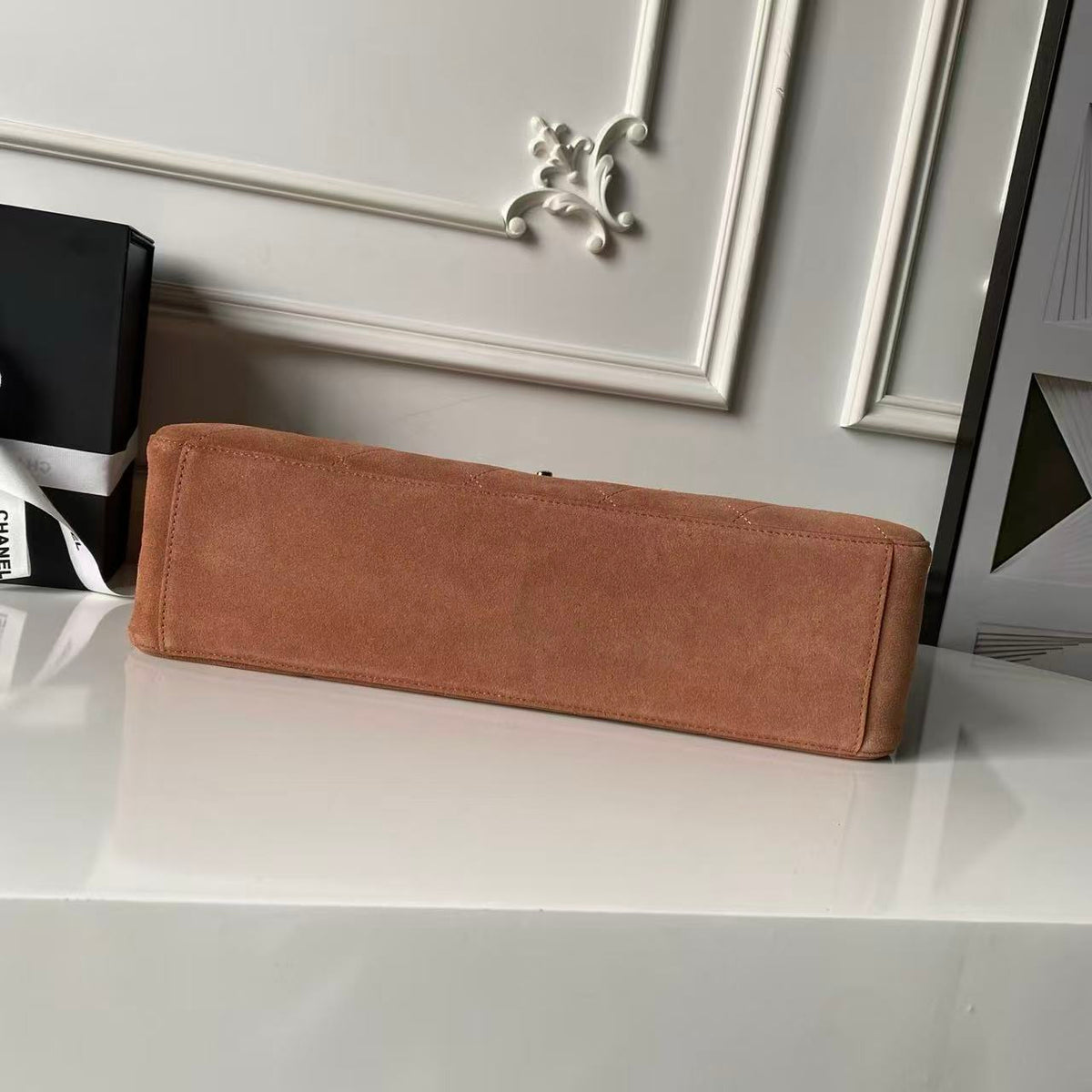 Chanel 2026 Maxi Flap Bag 39cm Camel Brown Suede Calfskin