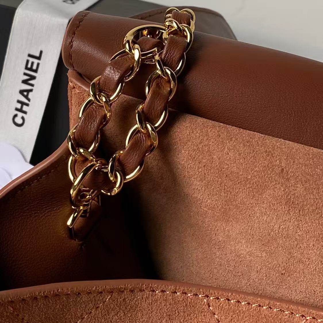 Chanel 2026 Maxi Flap Bag 39cm Camel Brown Suede Calfskin