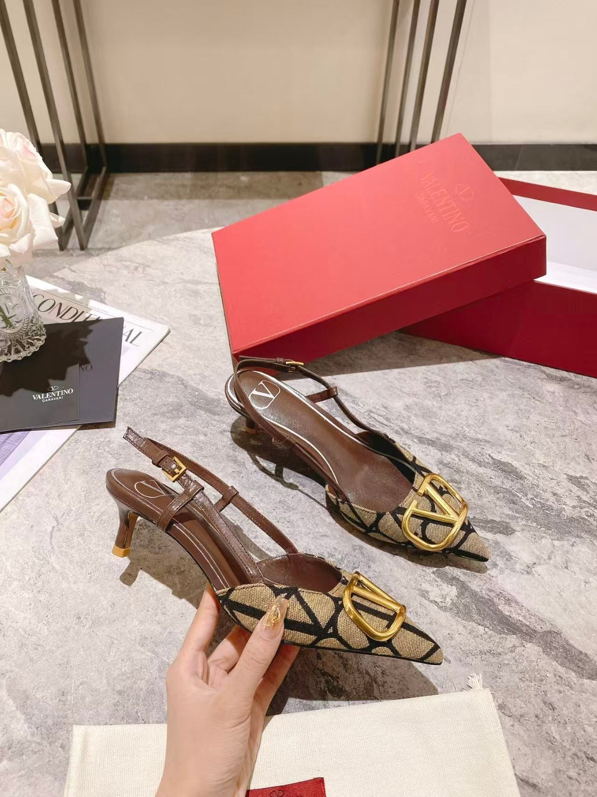 Valentino Slingback Pump Heel Fabric Print 239521