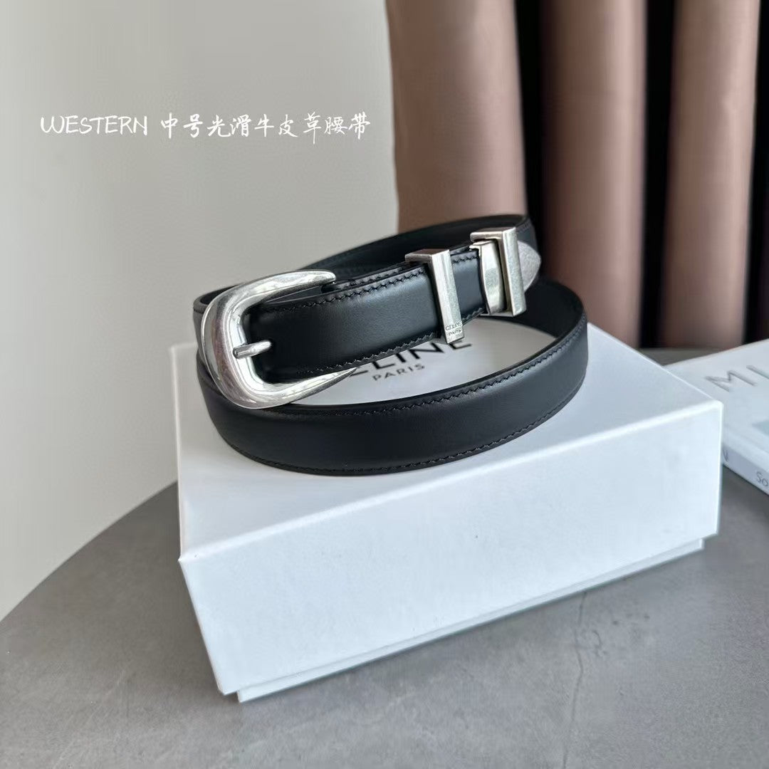 Medium Western Belt 25mm Black Calfskin Gold Loop Shw