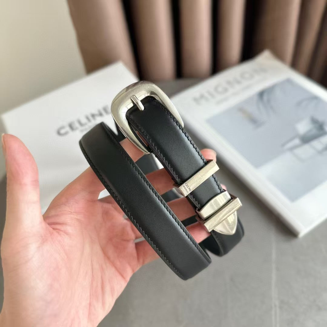 Medium Western Belt 25mm Black Calfskin Gold Loop Shw