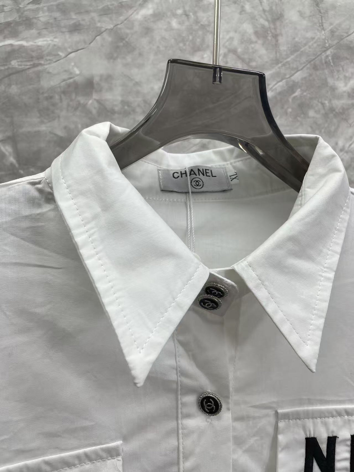 Chanel 2026 Loose-fitting Shirt White Cotton With Black Logo