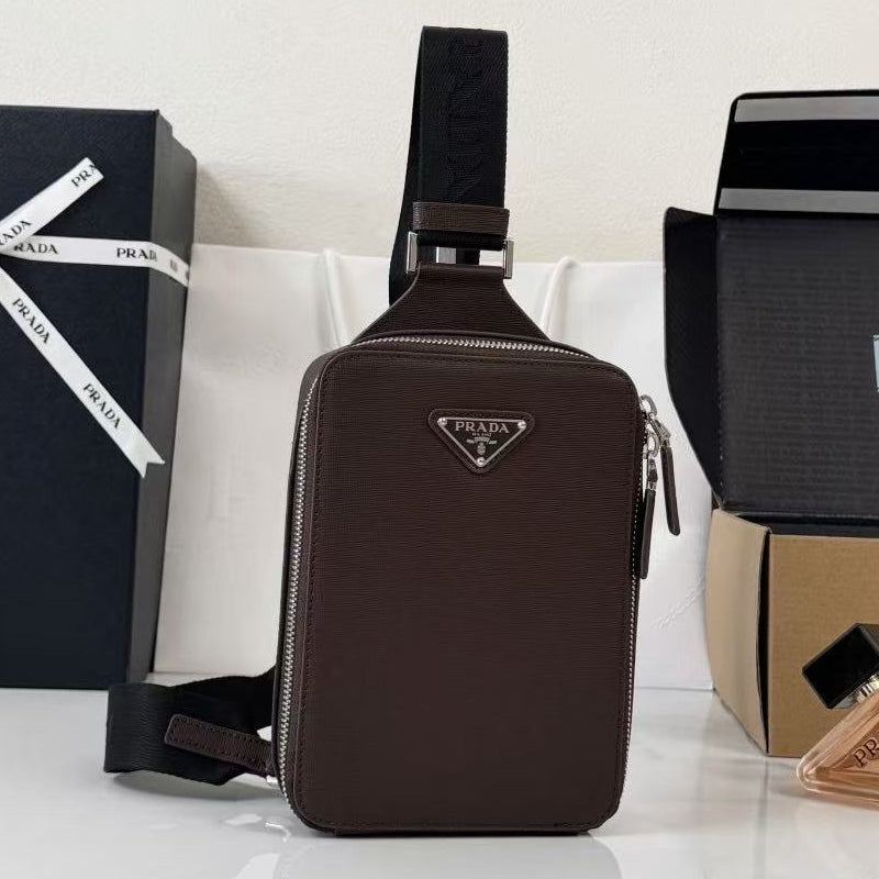 Prada 2026 Brique Saffiano Bag 20cm Brown Chocolate Leather