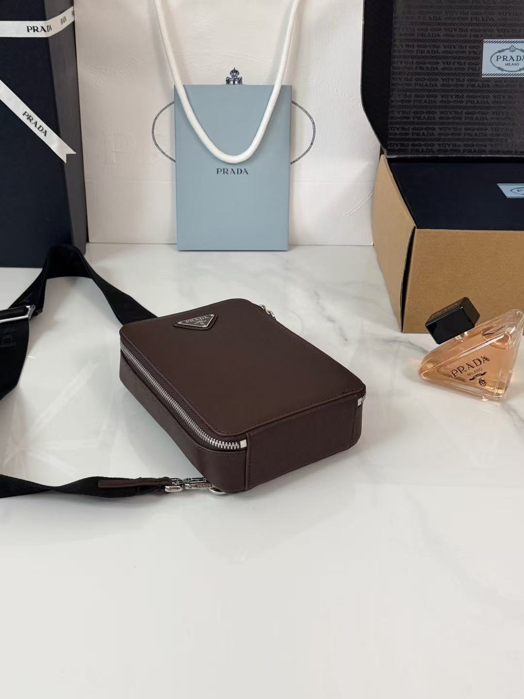 Prada 2026 Brique Saffiano Bag 20cm Brown Chocolate Leather