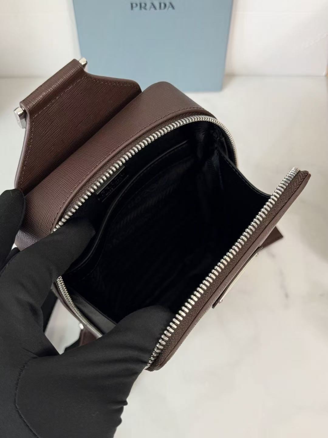 Prada 2026 Brique Saffiano Bag 20cm Brown Chocolate Leather