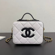 Chanel 2026 Vanity Case 21cm White Black Caviar Leather