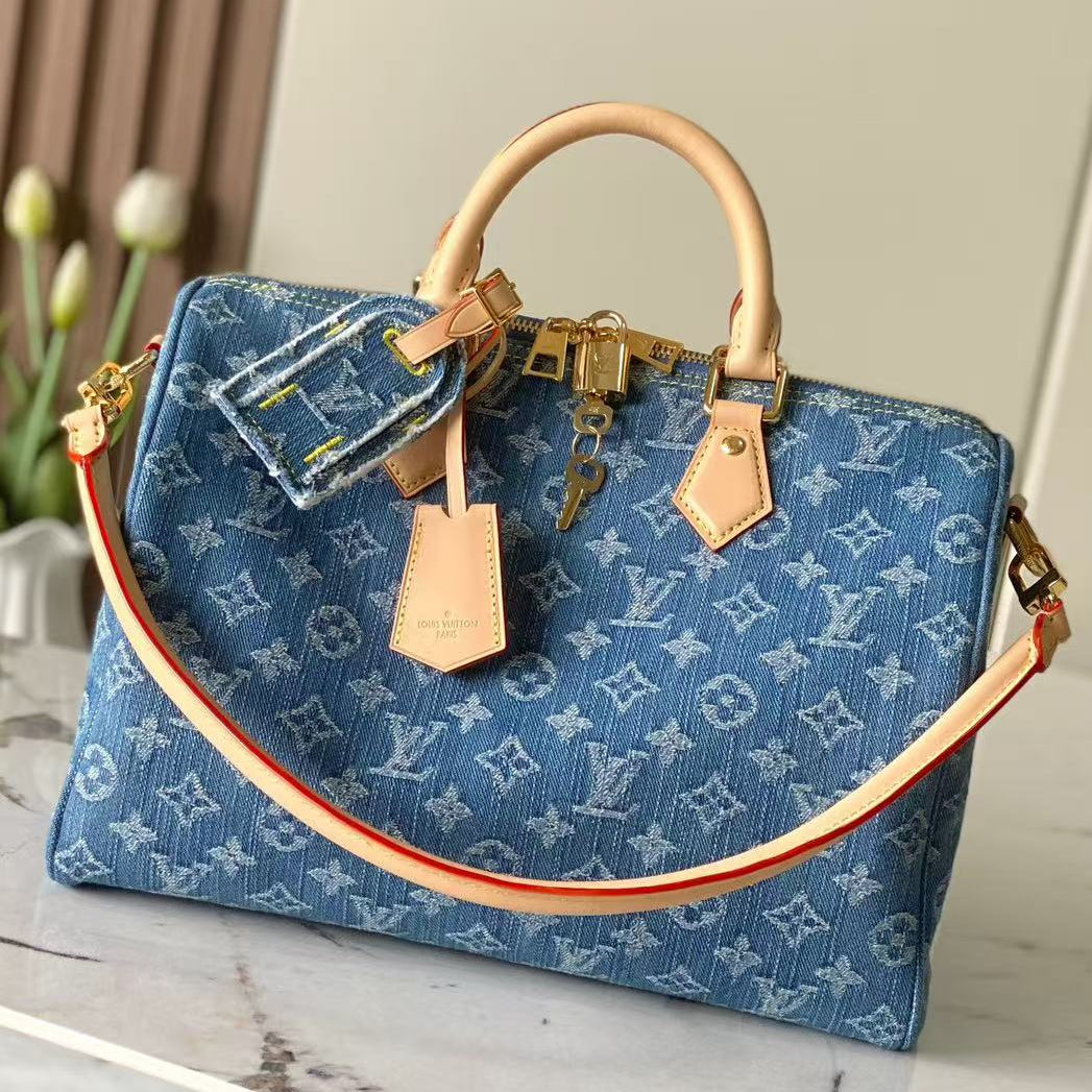 LV 2026 Speedy 30 Bag Blue Denim Cowhide