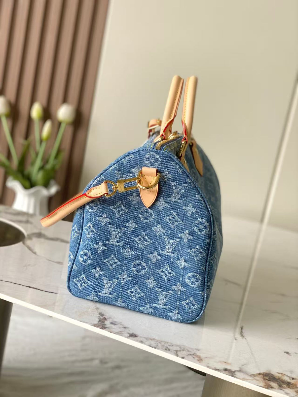 LV 2026 Speedy 30 Bag Blue Denim Cowhide