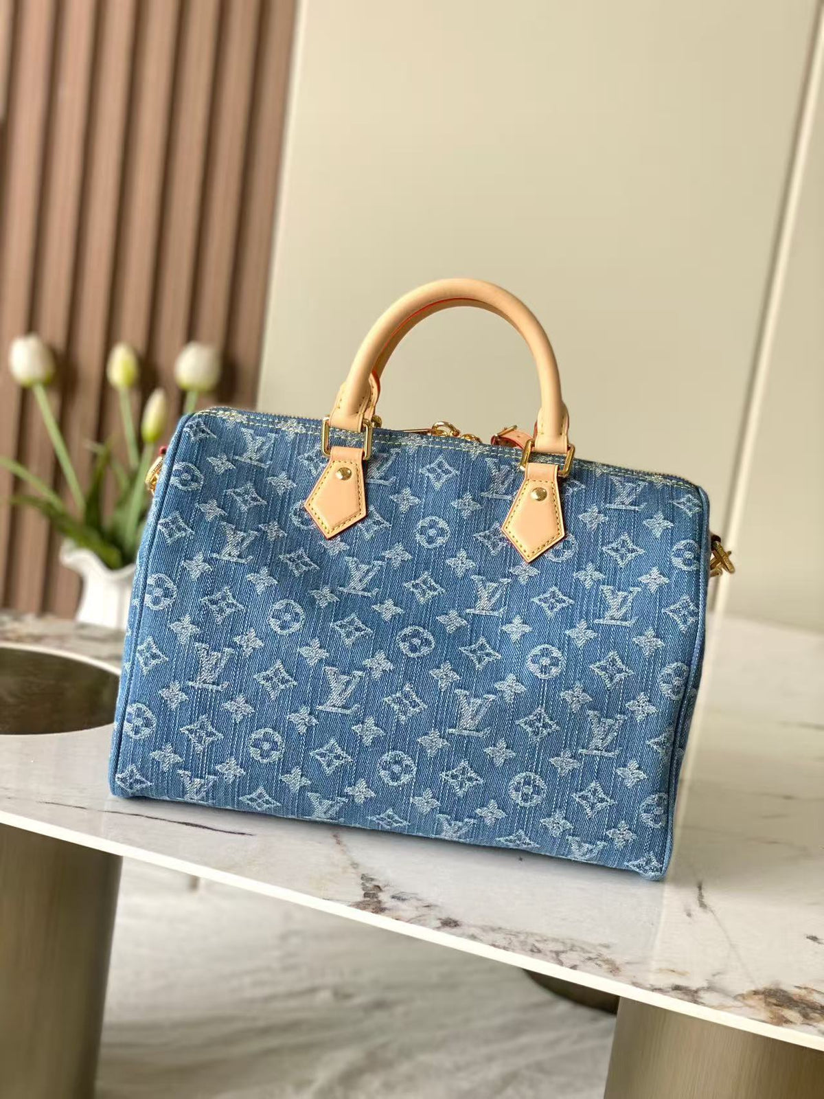 LV 2026 Speedy 30 Bag Blue Denim Cowhide