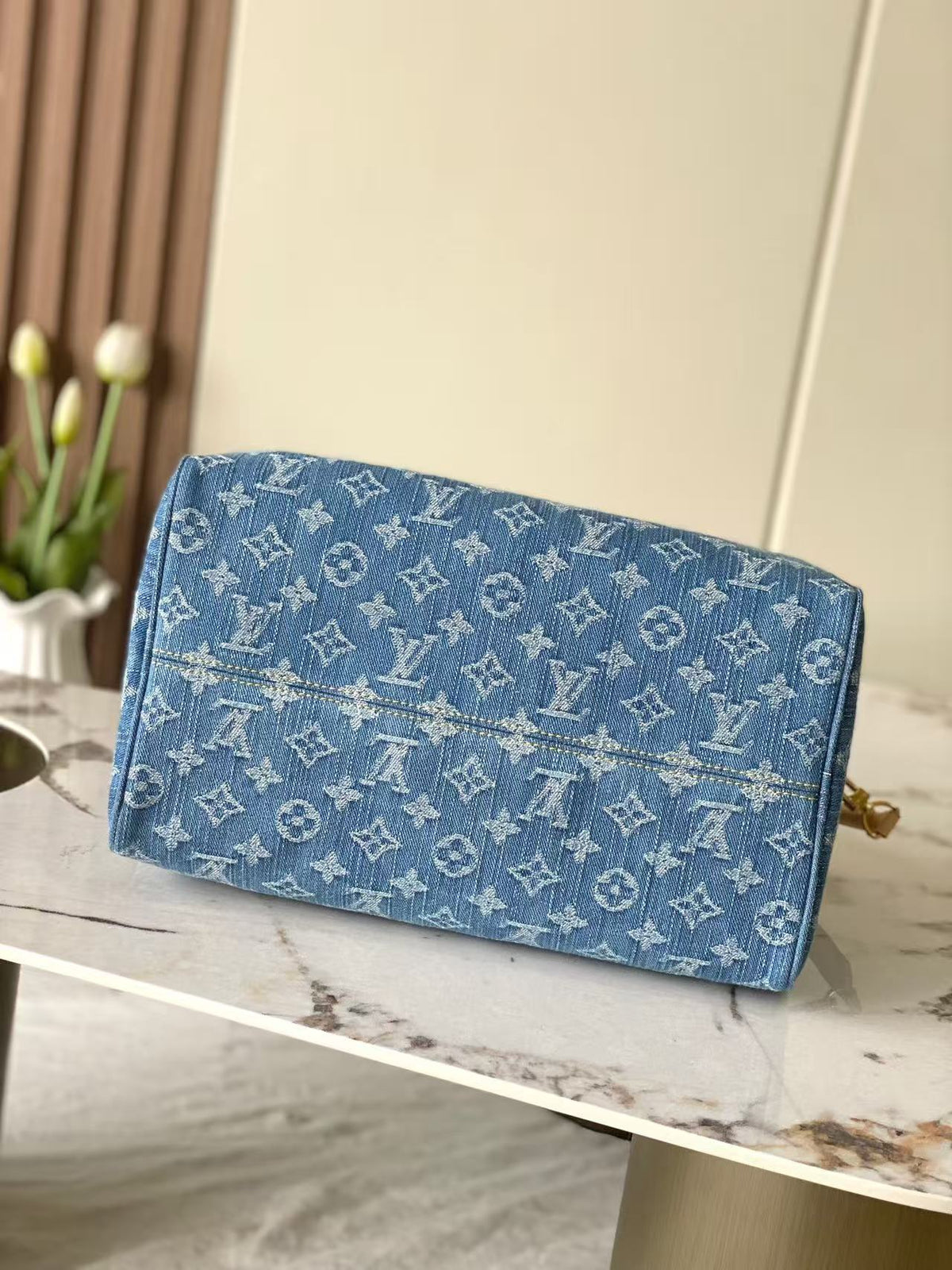 LV 2026 Speedy 30 Bag Blue Denim Cowhide