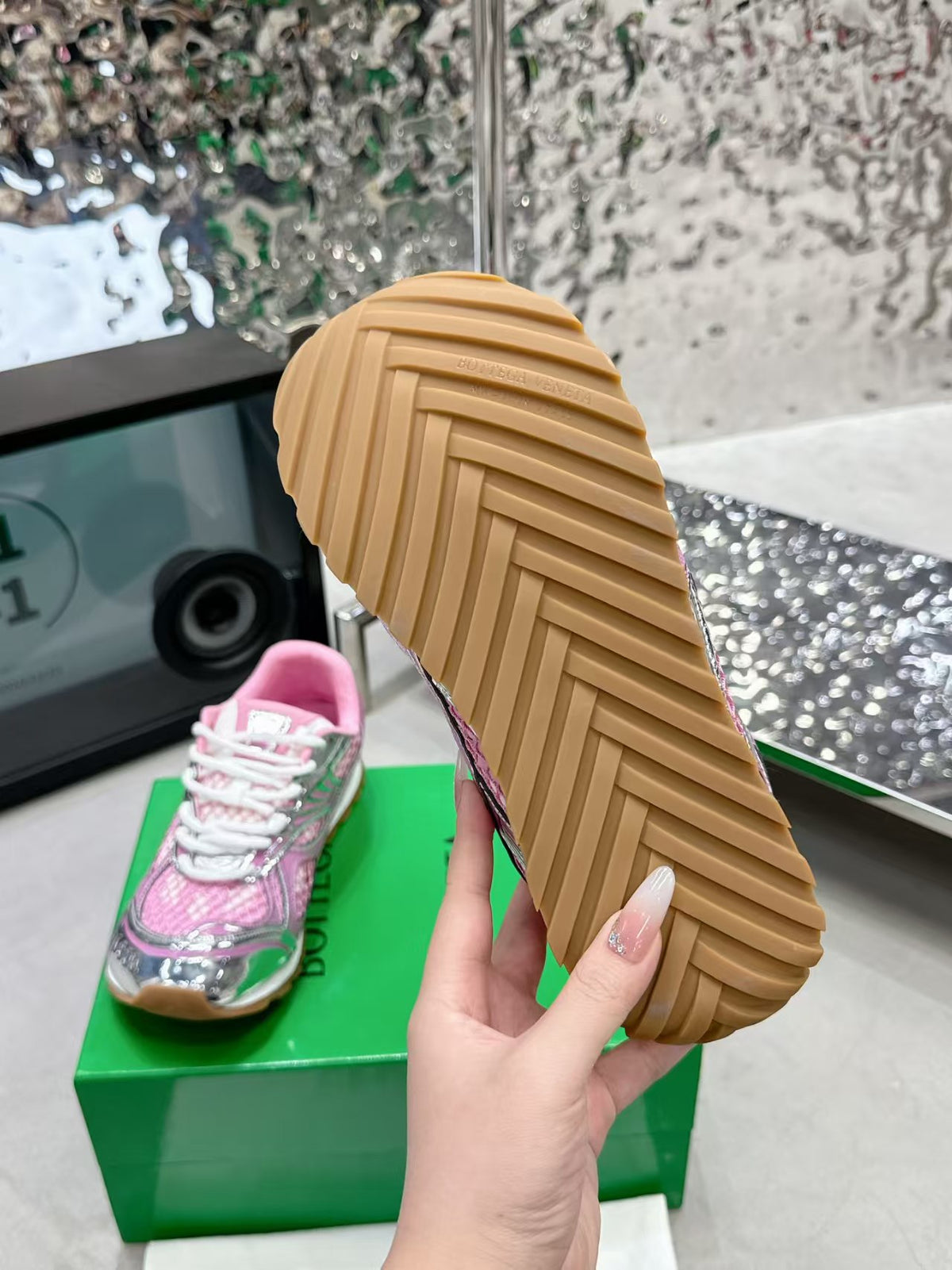 Bottega Veneta 2026 Orbit Sneaker Pink Mesh Calfskin
