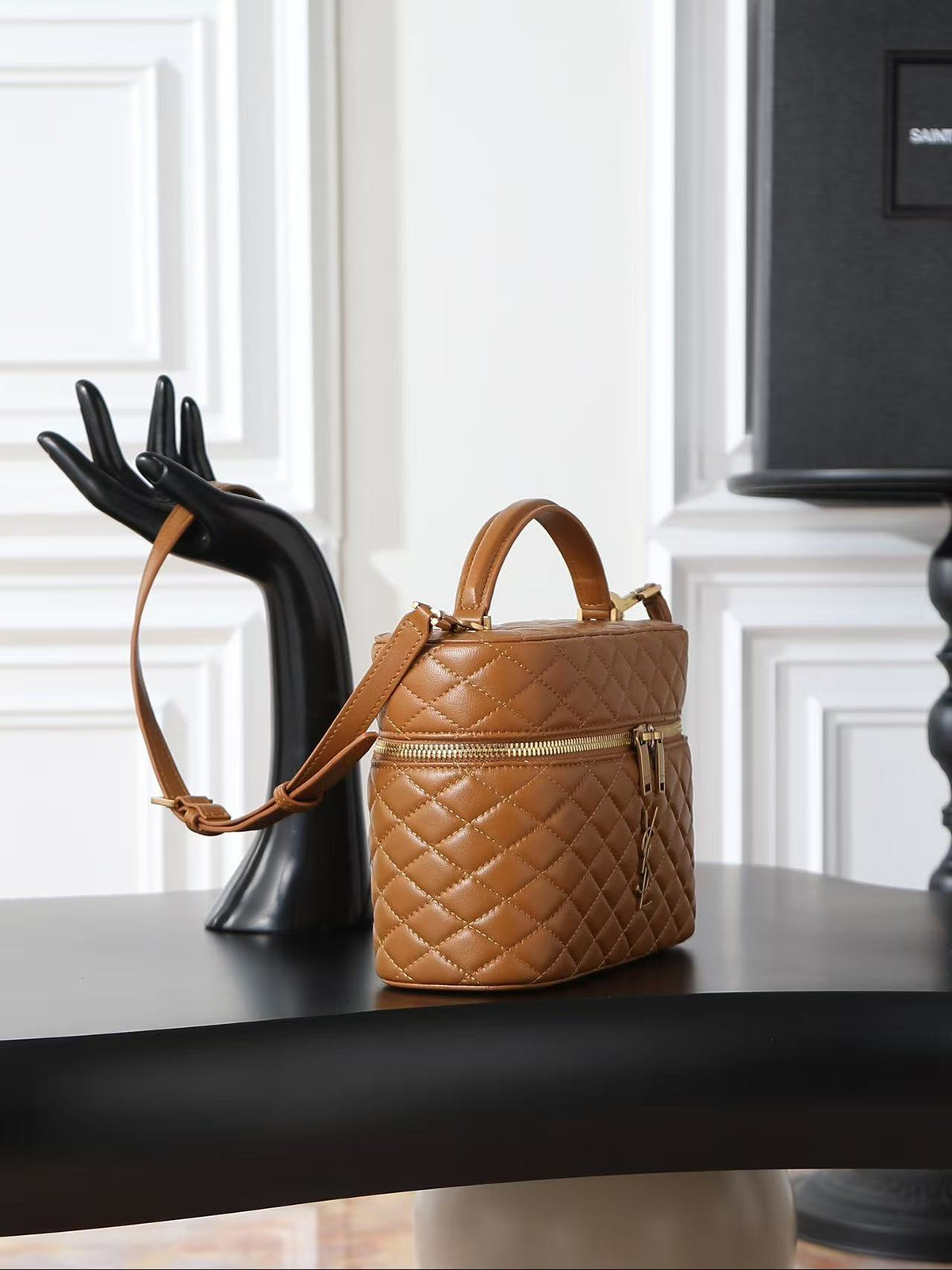 YSL 2026 Gaby Vanity Bag 22.5cm Camel Brown Quilted Lambskin