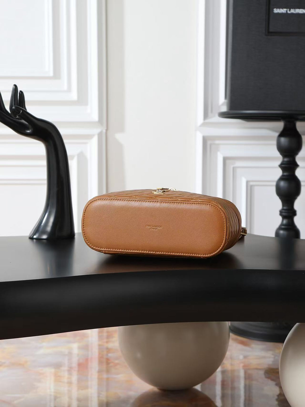 YSL 2026 Gaby Vanity Bag 22.5cm Camel Brown Quilted Lambskin