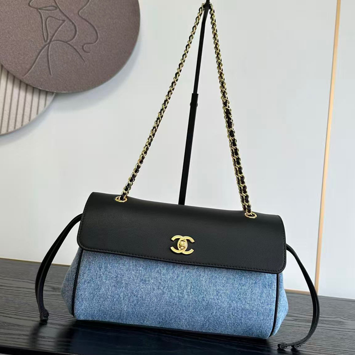 Chanel 2026 Bag 29cm Blue Mix Black Denim Leather