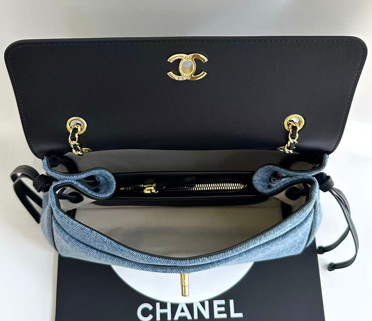 Chanel 2026 Bag 29cm Blue Mix Black Denim Leather