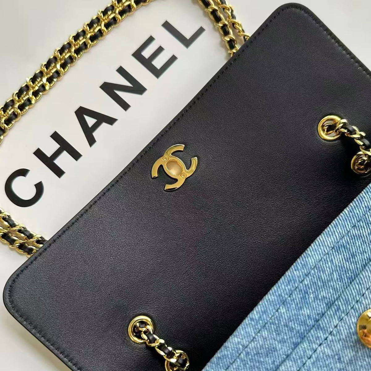 Chanel 2026 Bag 29cm Blue Mix Black Denim Leather