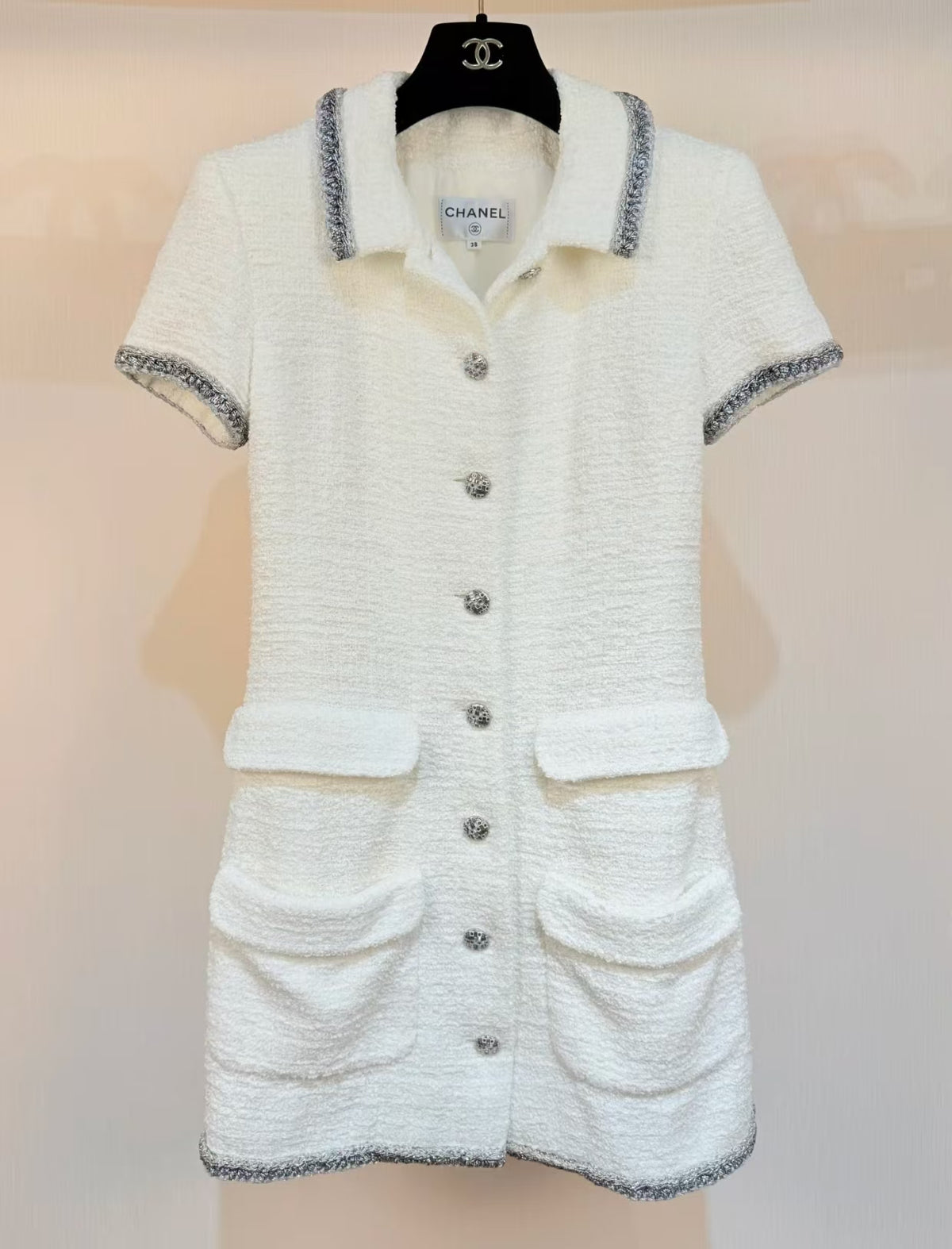 Chanel 2026 Short-sleeve Mini Dress White Tweed Fabric