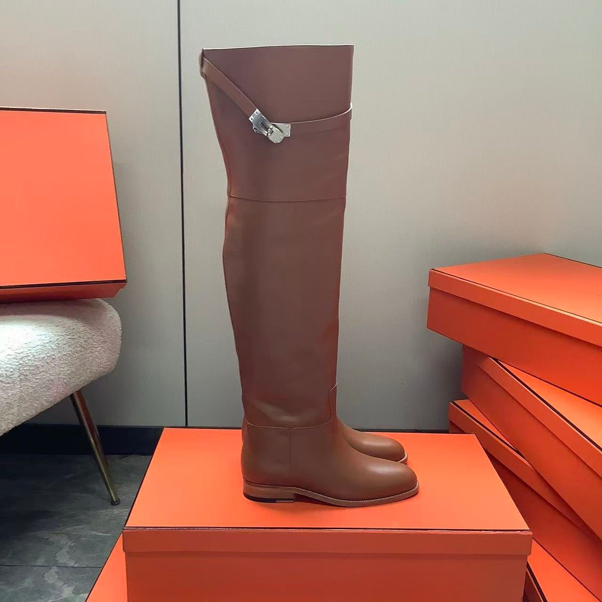 Hermes 2026 Over The Knee Boot Brown Leather
