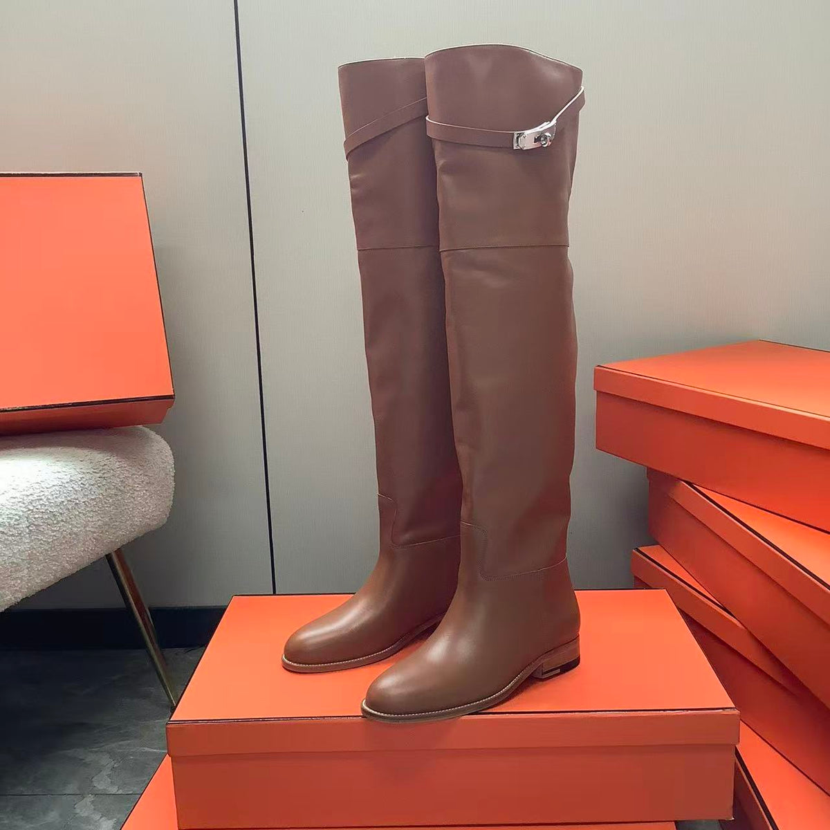 Hermes 2026 Over The Knee Boot Brown Leather