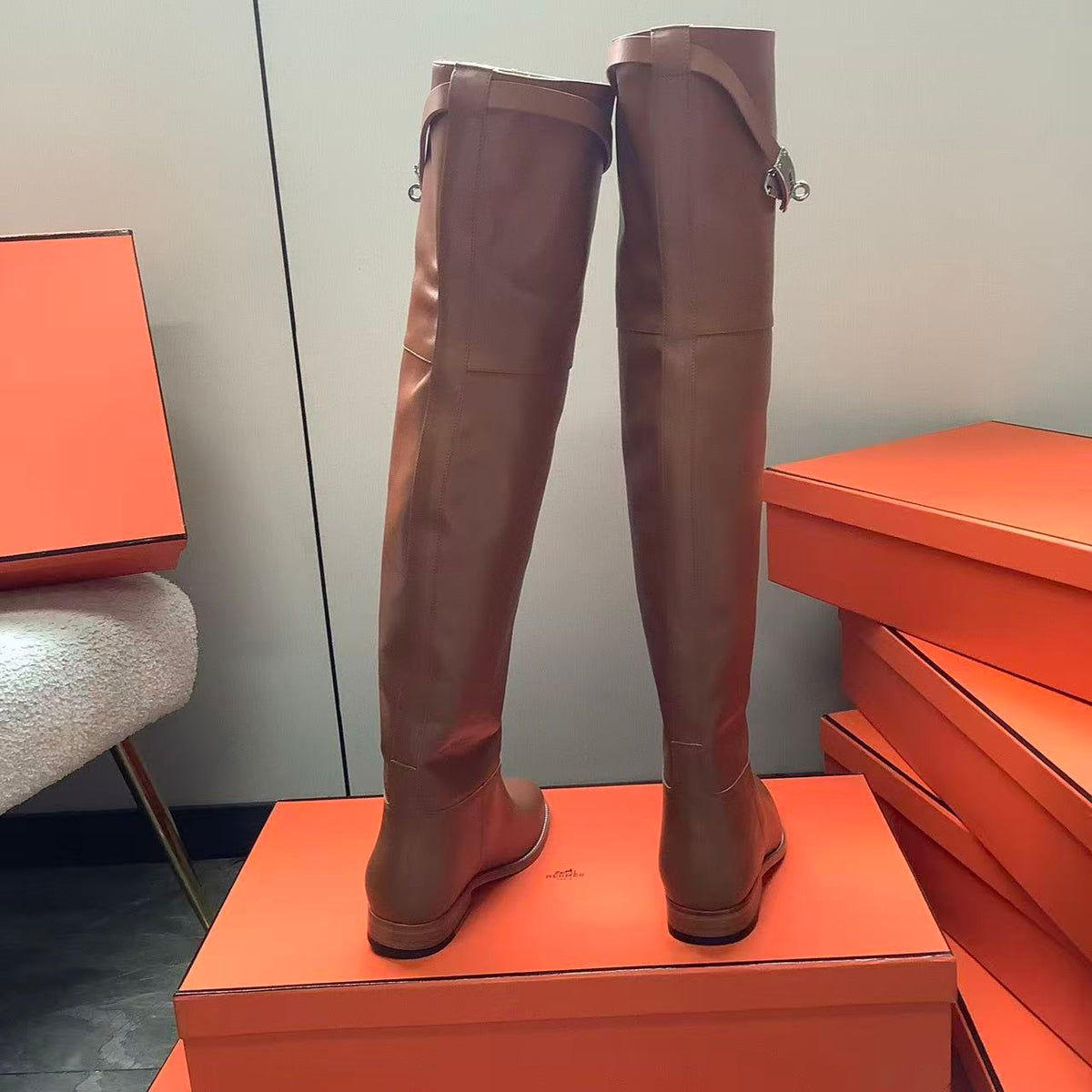 Hermes 2026 Over The Knee Boot Brown Leather