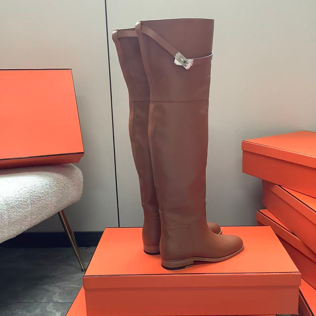 Hermes 2026 Over The Knee Boot Brown Leather