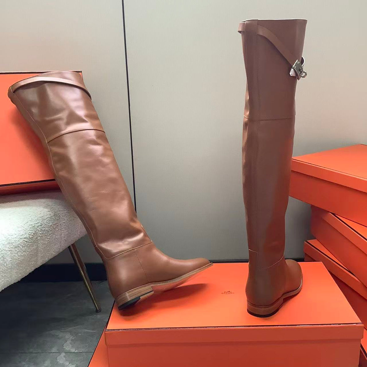 Hermes 2026 Over The Knee Boot Brown Leather