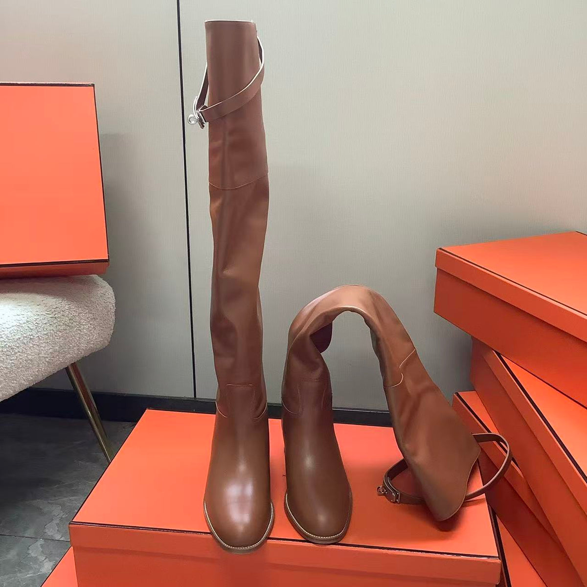 Hermes 2026 Over The Knee Boot Brown Leather