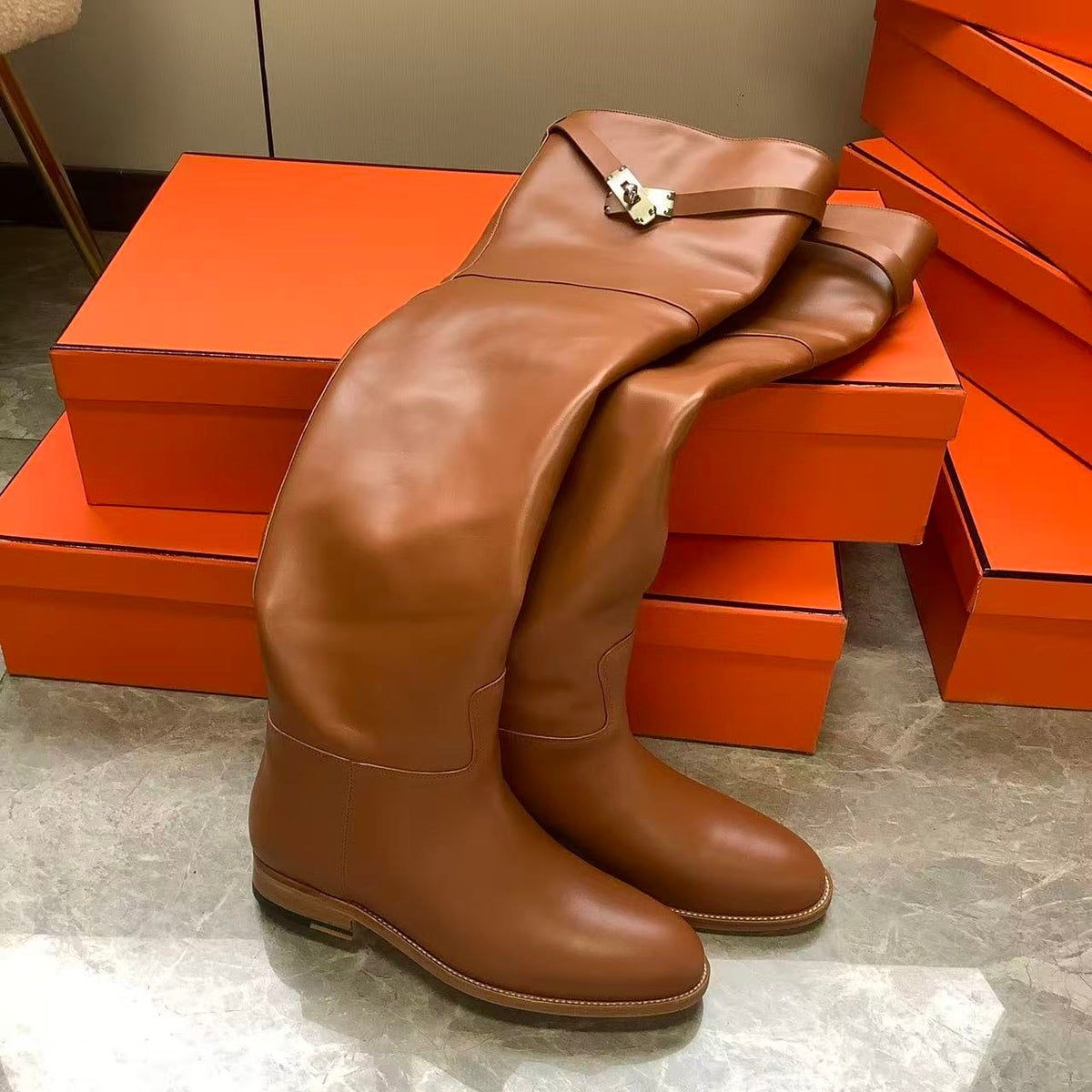 Hermes 2026 Over The Knee Boot Brown Leather