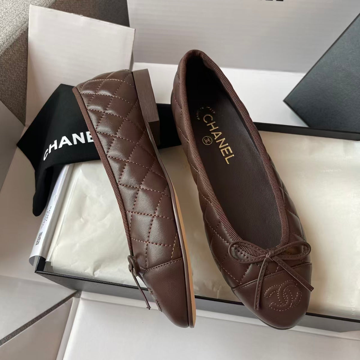 Chanel 2026 Ballet Flat Brown Chocolate Lambskin