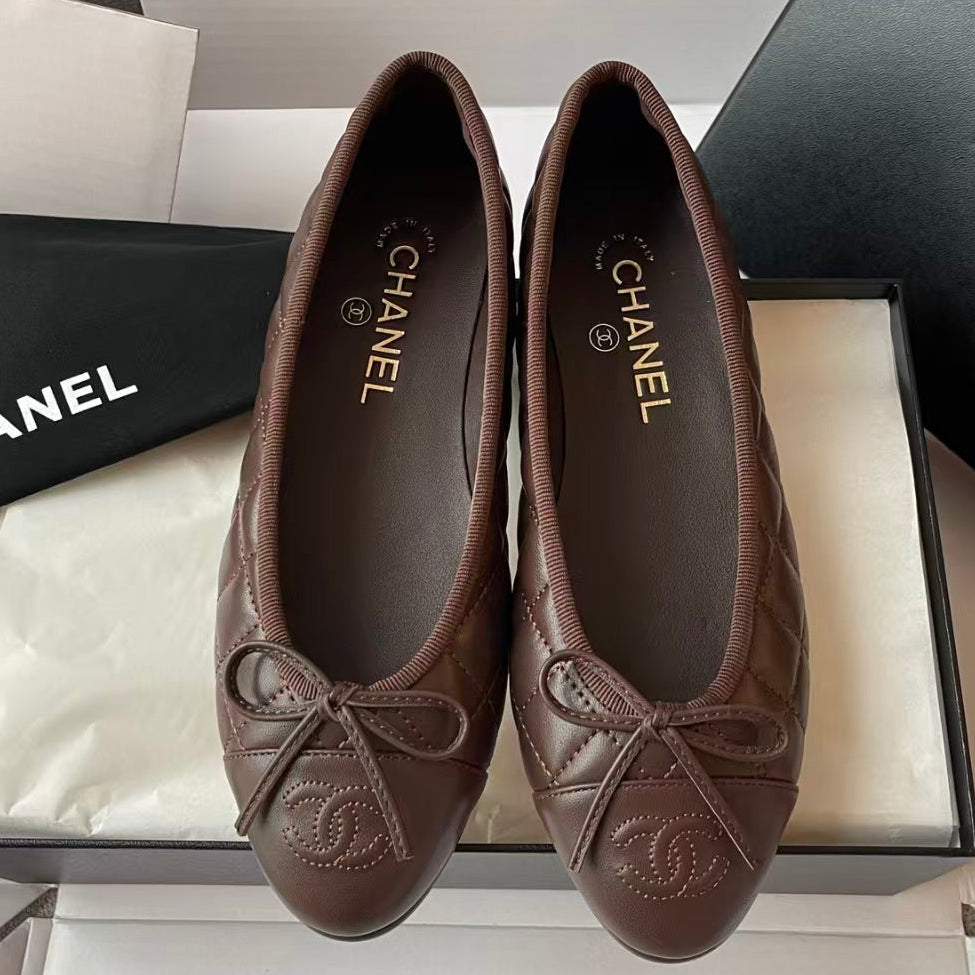 Chanel 2026 Ballet Flat Brown Chocolate Lambskin