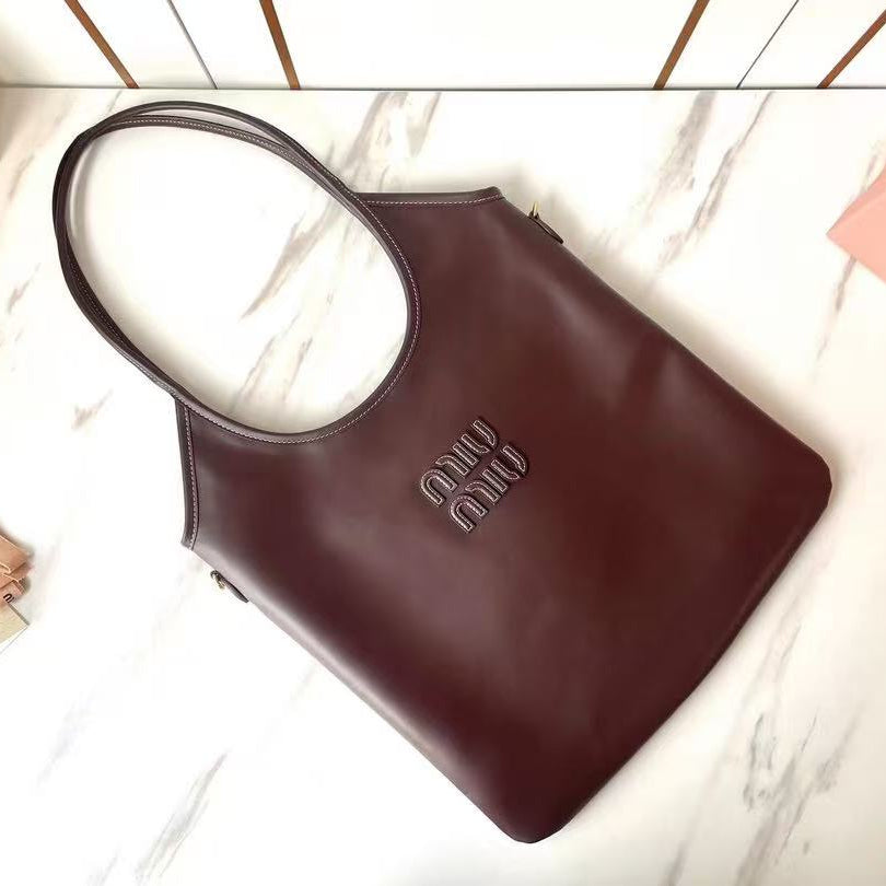 Miumiu 2026 Ivy 40 Tote Bag Dark Burgundy Leather