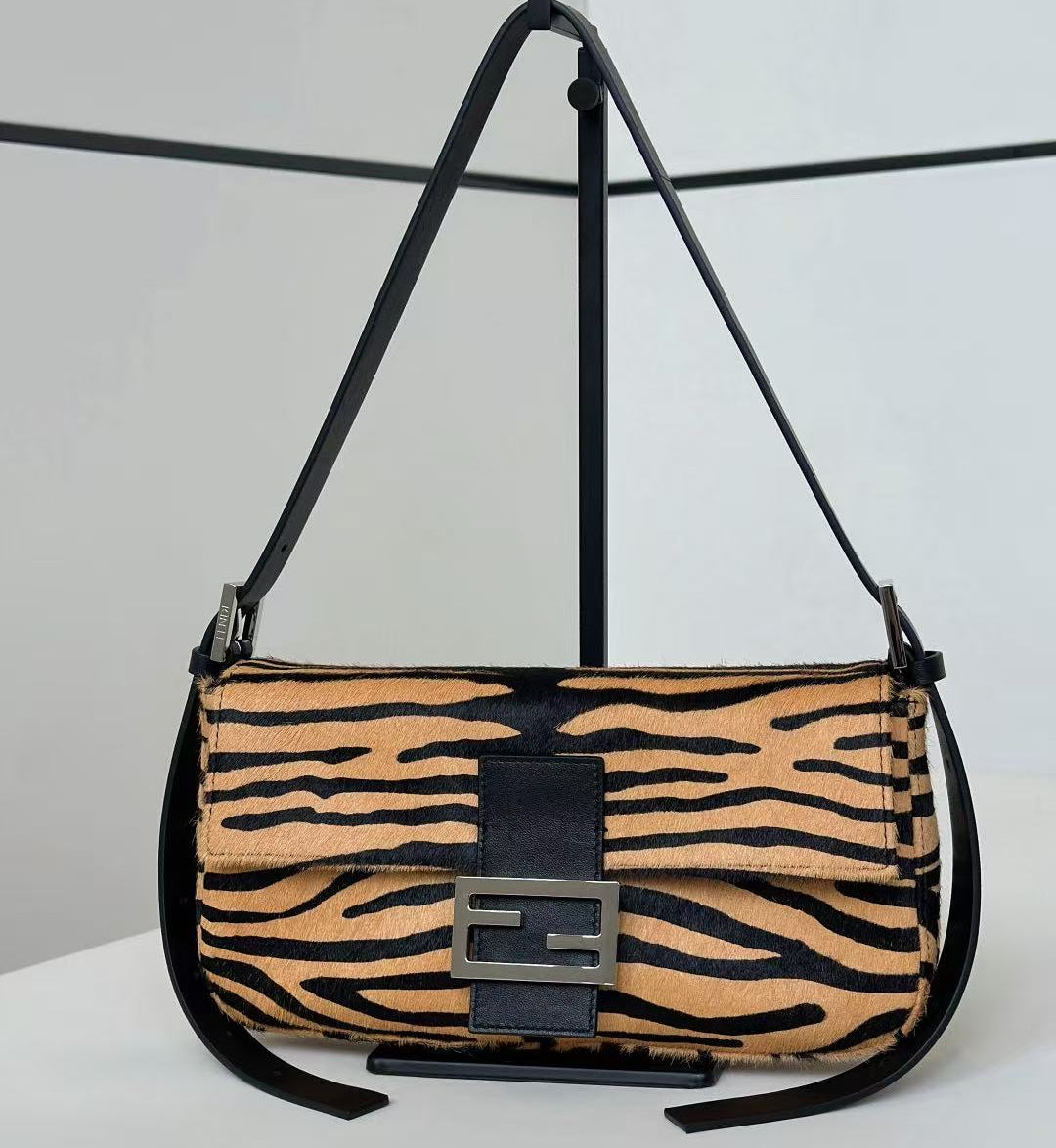 Fendi 2026 Baguette Tiger-print Bag 27cm Pony-effect Leather