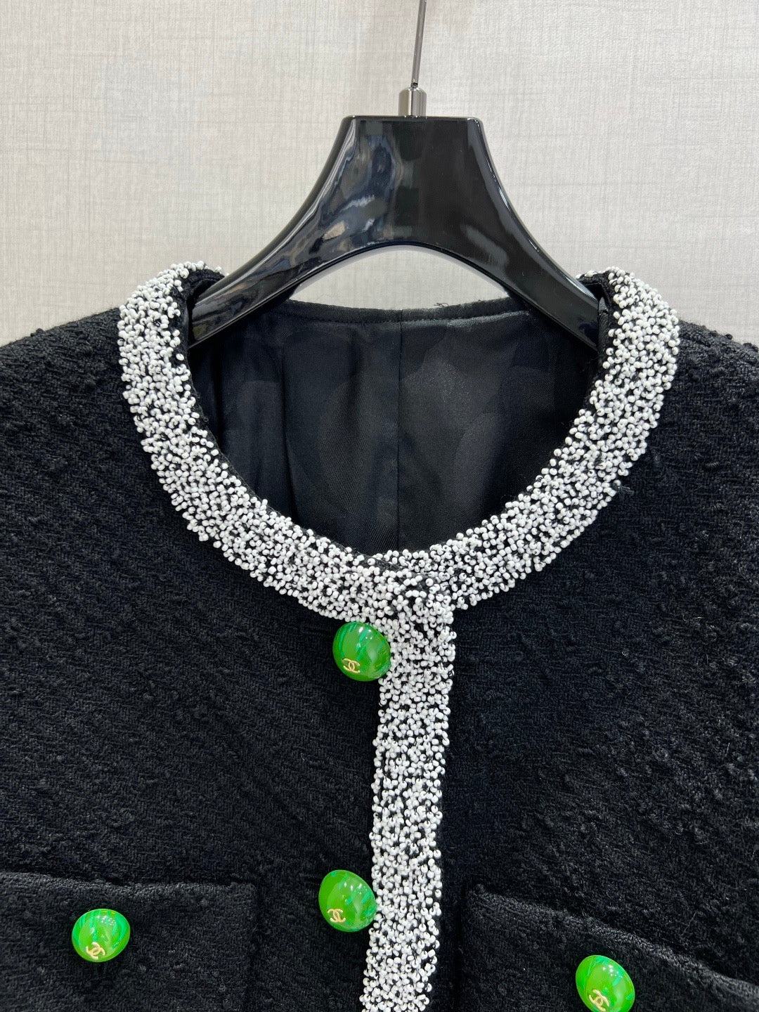 Chanel 2026 Jacket Black Green White Embroidered Tweed Fabric