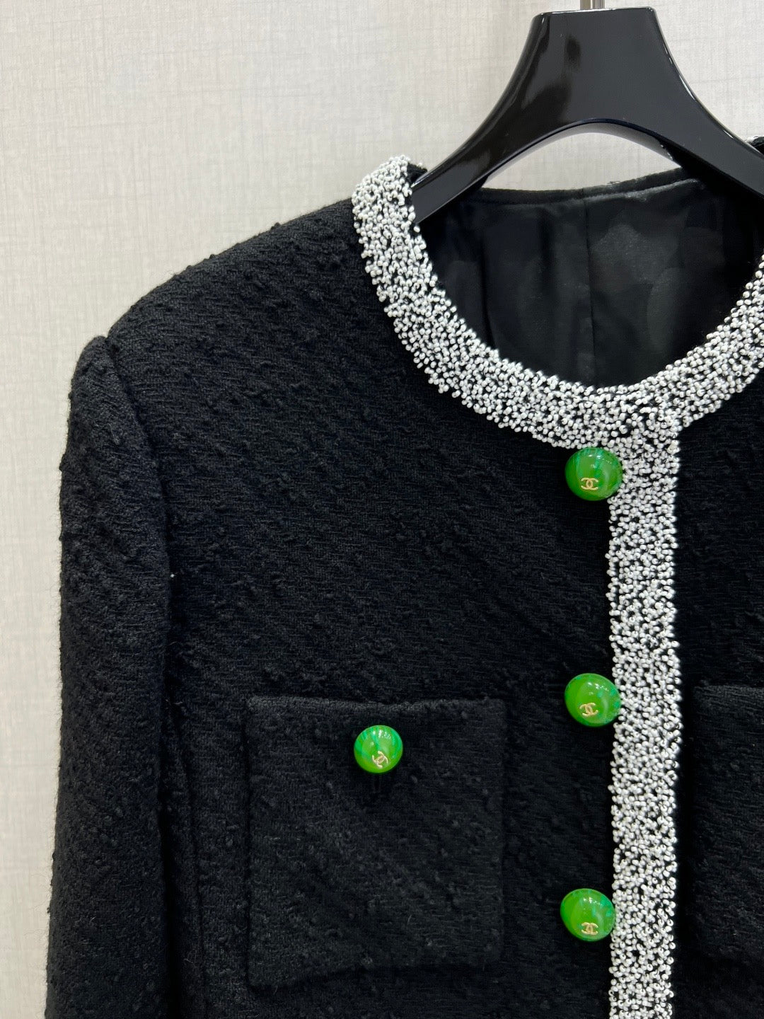 Chanel 2026 Jacket Black Green White Embroidered Tweed Fabric